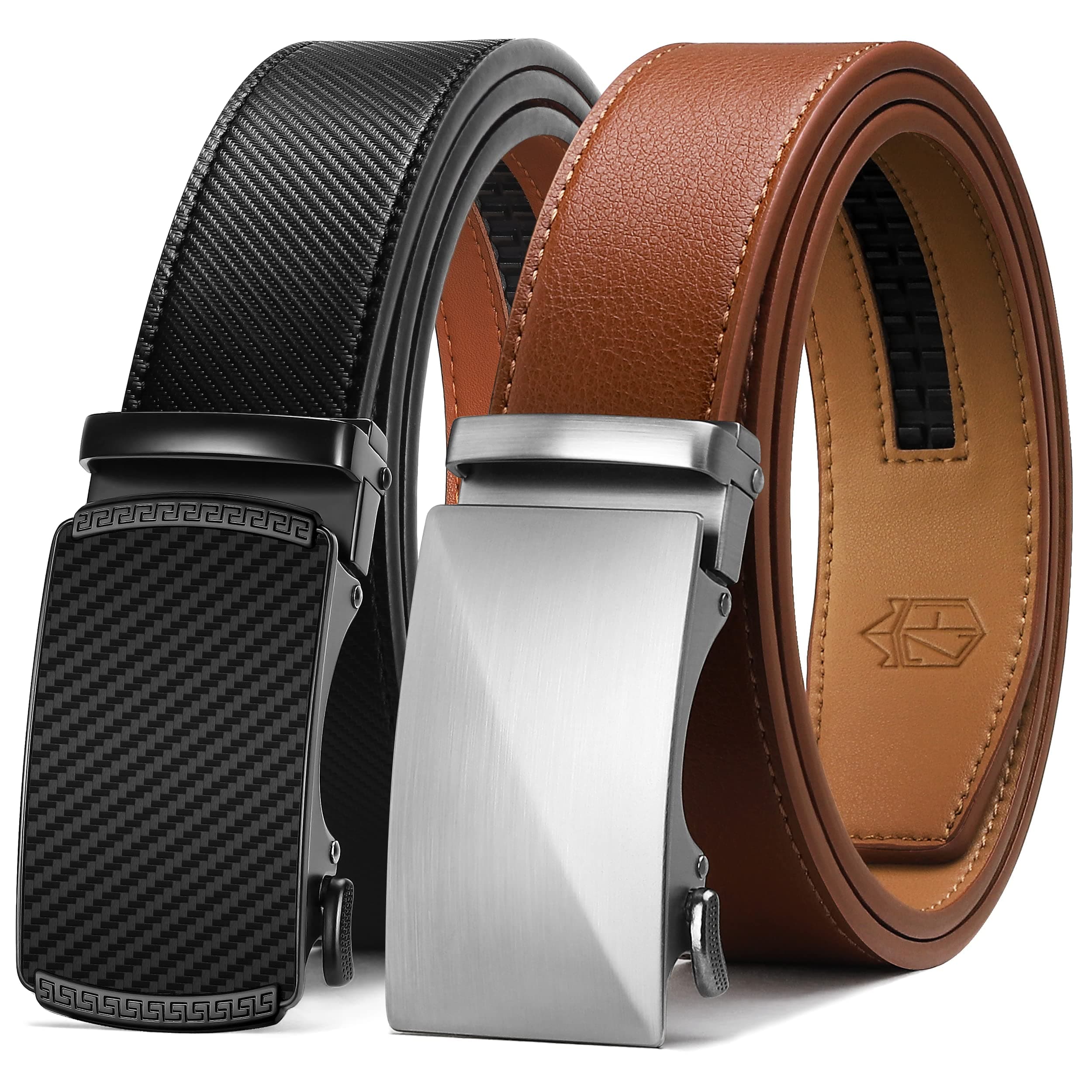 Ratchet Belt for Men - 2 Packs Leather Mens belt For Gift Men Dress and Casual,Trim to Fit