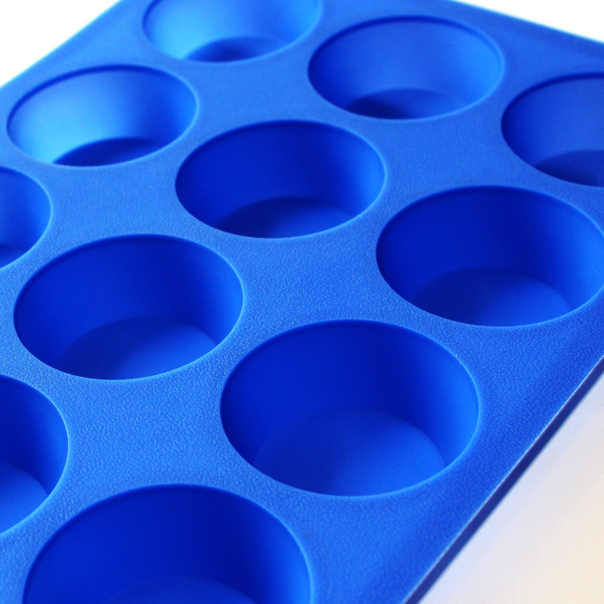 Briar Island Non Stick Silicone Muffin Pan Molds for Baking Cupcakes - Cheesecake Mold 12 Large Size Bake Cups , Replaces Bakeware Tins With Easy Clean Up To 450°F - Healthy Blue BPA Free Tray