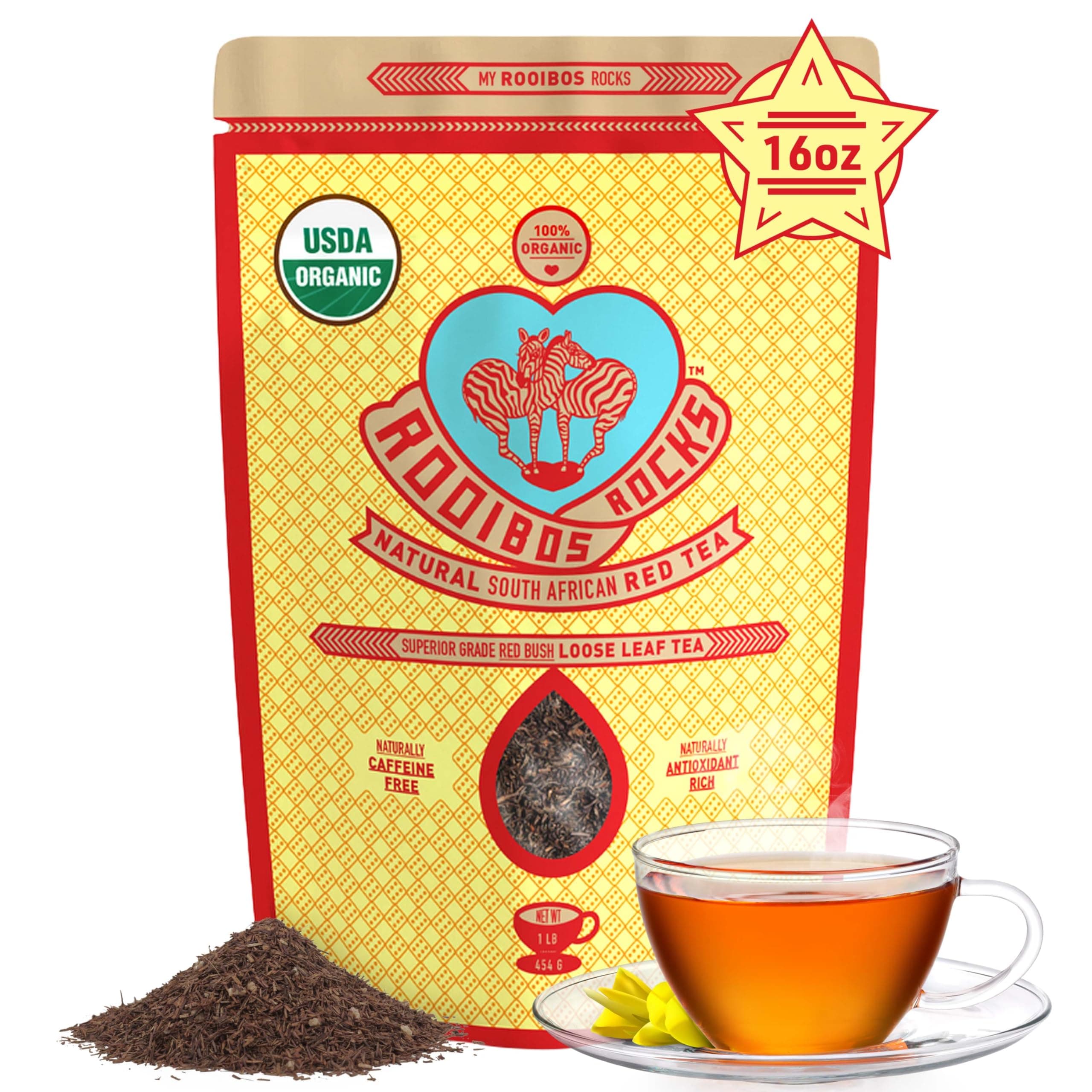 Naturally Sweet Organic Rooibos Tea - 16 oz Premium Loose Leaf - Caffeine Free & Sugar Free - Rich in Antioxidants