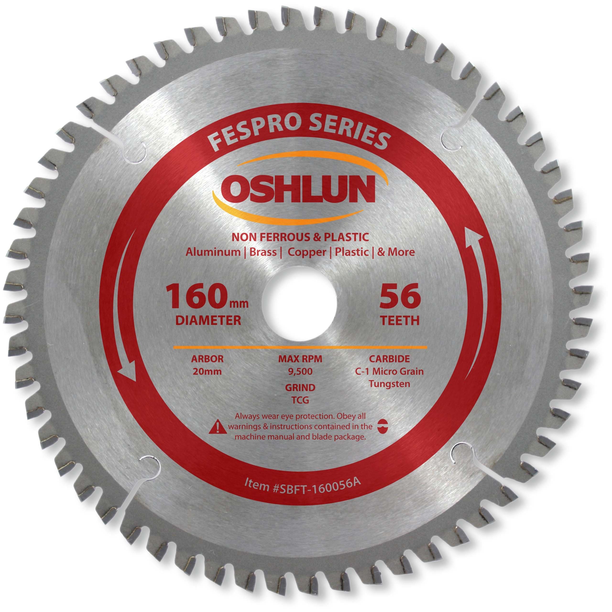 SBFT-160056A 160mm 56 Tooth FesPro Non Ferrous TCG Saw Blade with 20mm Arbor for Festool TS 55 EQ, DeWalt DWS520, and Makita SP6000K