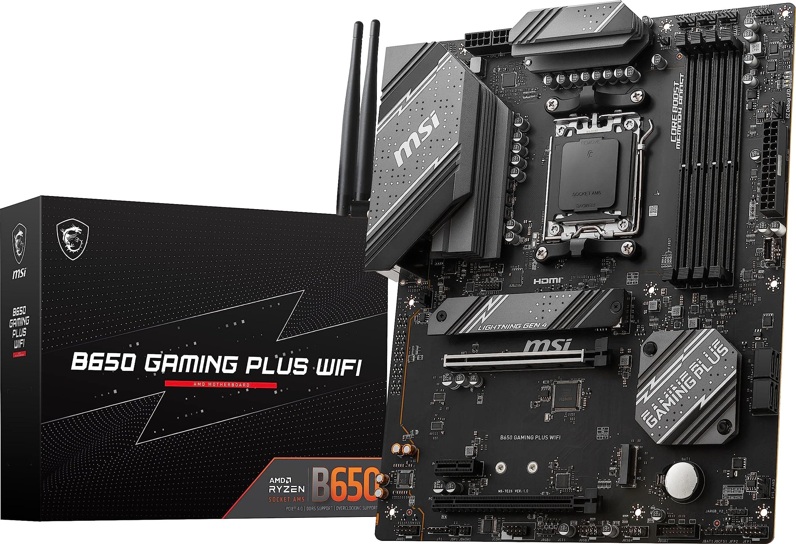 B650 Gaming Plus WiFi Gaming Motherboard (AMD Ryzen 9000/8000/7000 Series Processors, AM5, DDR5, PCIe 4.0, M.2, SATA 6Gb/s, USB 3.2 Gen 2, HDMI/DP, Wi-Fi 6E, Bluetooth 5.3, 2.5Gbps LAN, ATX)