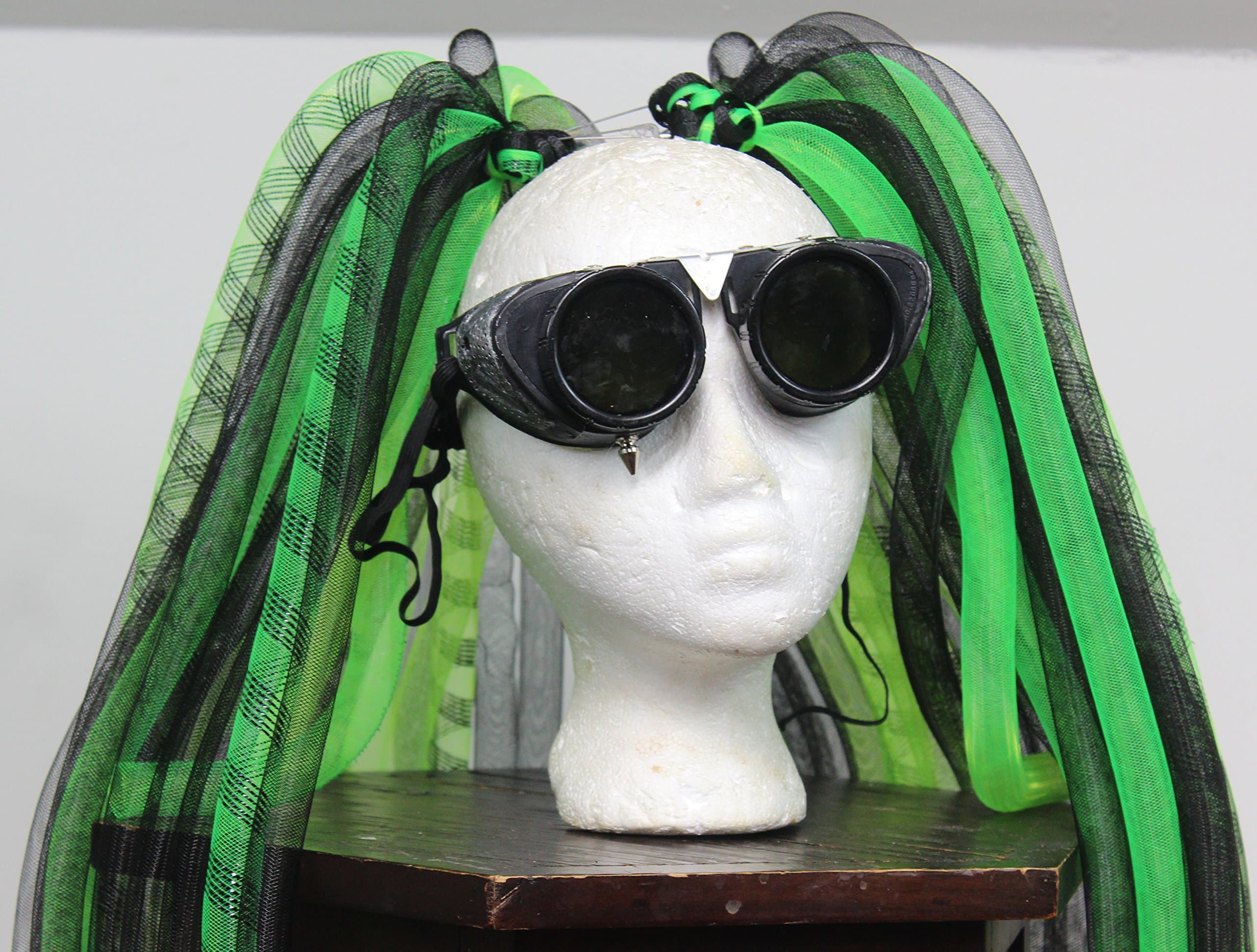Cyberlox Green And Black With Metallic Black Stripe Cyber Locks Cyber Hair Falls Cybergoth Cyberpunk Hair