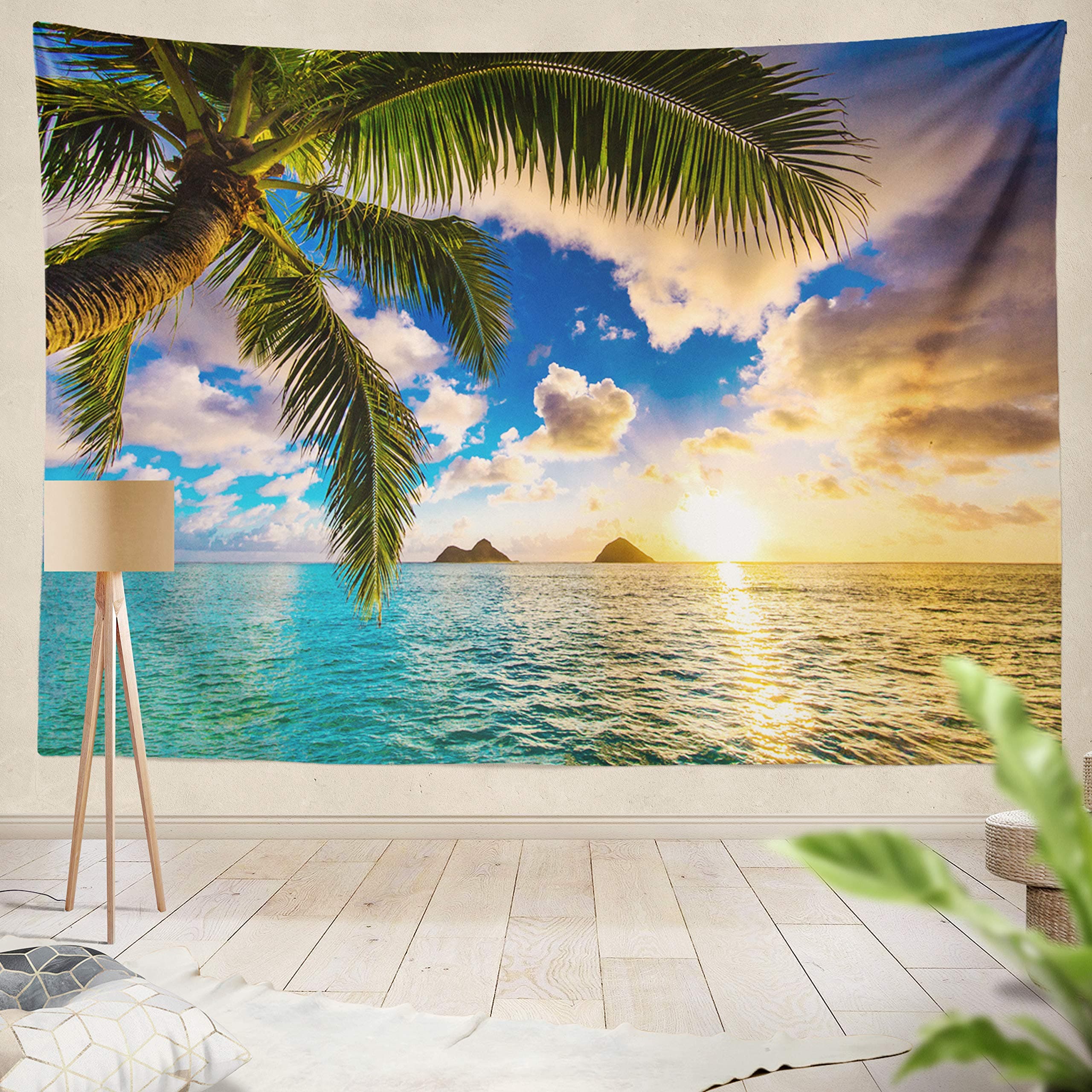 Ocean Tapestry,ONELZ Beach Tapestry,Beautiful Sunrise Hawaii Hawaii Beach Sunset Ocean Aloha Art Beach Sunset Bedroom Living Room Dorm Wall Hanging Tapestry 60 L x 80 W,Hawaii Beach Sunset