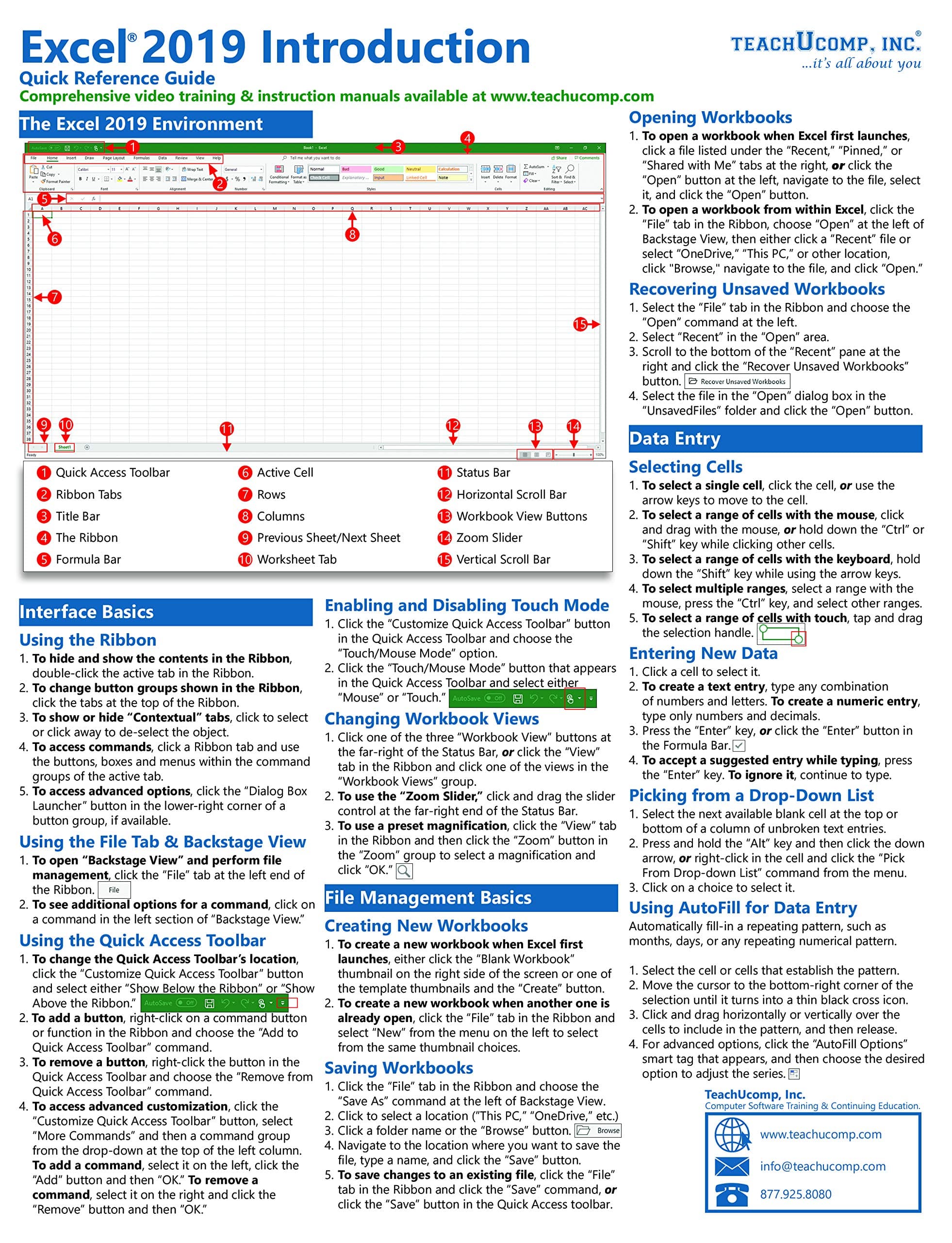 Microsoft Excel 2019 Introduction Quick Reference Training Guide (Cheat Sheet of Instructions, Tutorial, Tips & Shortcuts - Laminated Card)