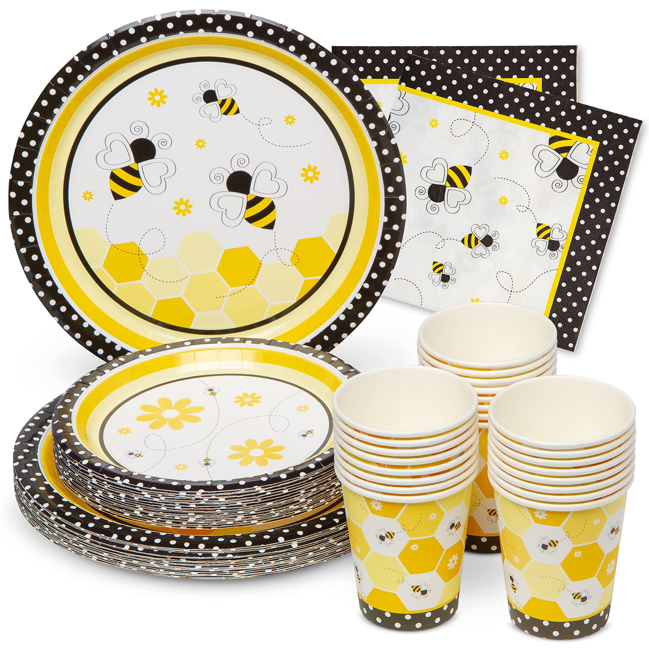 Royal Bluebonnet Bumble Bee Paper Plates - Set of 24-9 and 7 inch Plates, Napkins, and Cups What Will it Be Party Supplies, Sturdy 400 GSM Weighted Bee Baby Shower Decorations, Birthday