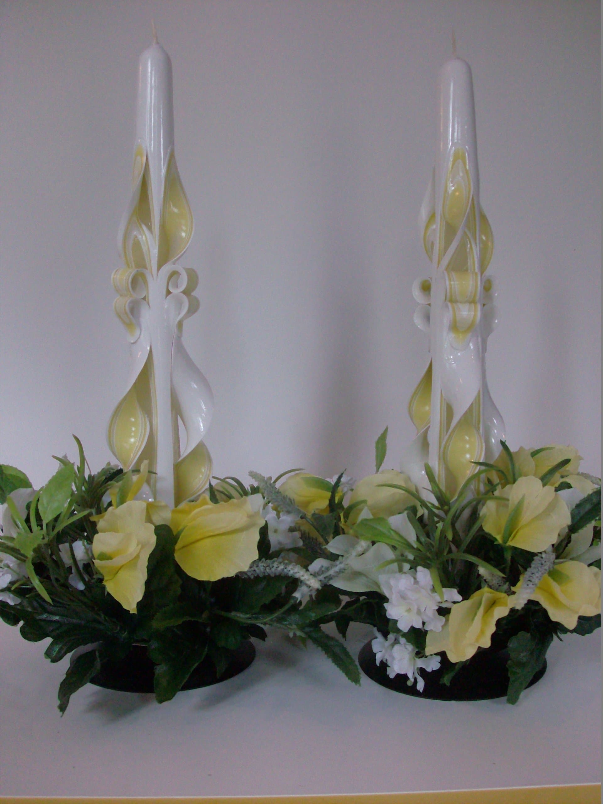 Hand-Carved Taper Candles (Yellow in Arrangement)