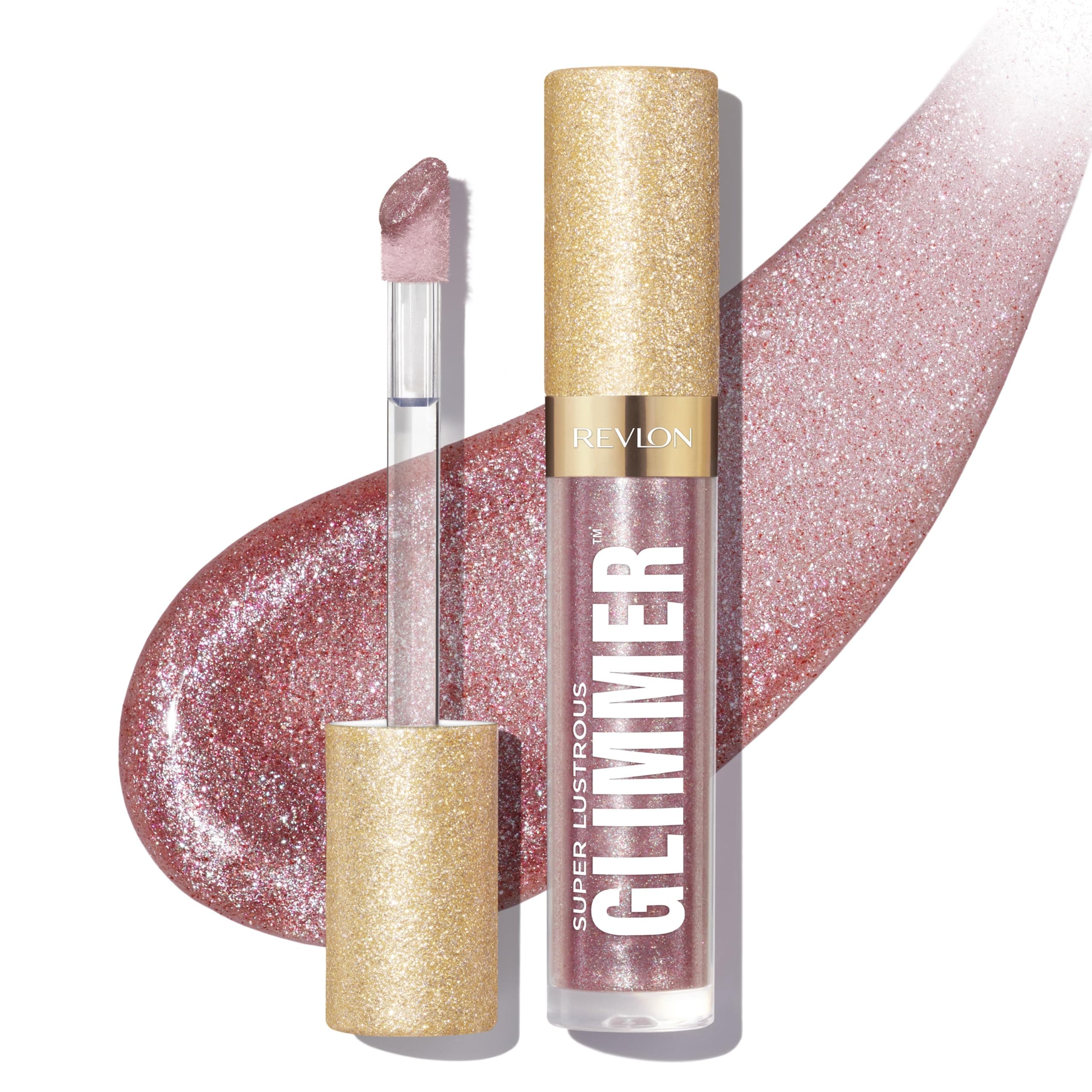 REVLON Super Lustrous Glimmer Gloss, Lip Makeup, Non-Sticky Finish Made with Plant-Based Glitter and Light-Refracting Pearls for High-Impact Shimmer, 003 Lavender Lust, 0.13 fl oz