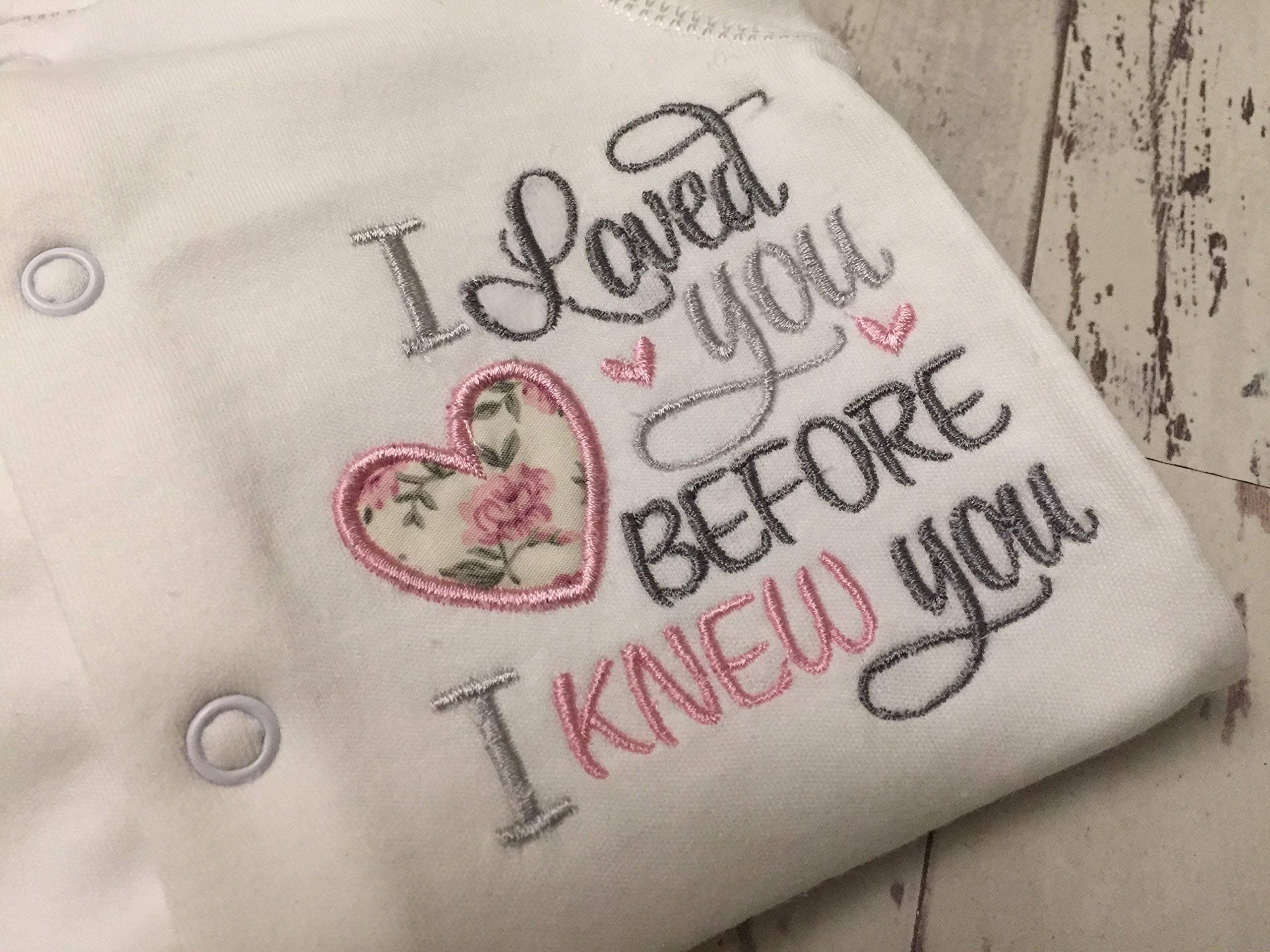 I Loved You Before I knew You embroidered Sleepsuit, onesie. babygro. Photo Prop, Newborn, baby shower gift. Christian Baby Gift. Psalm 139, Spiritual Gift. Rainbow Baby. Rainbow Baby outfit.