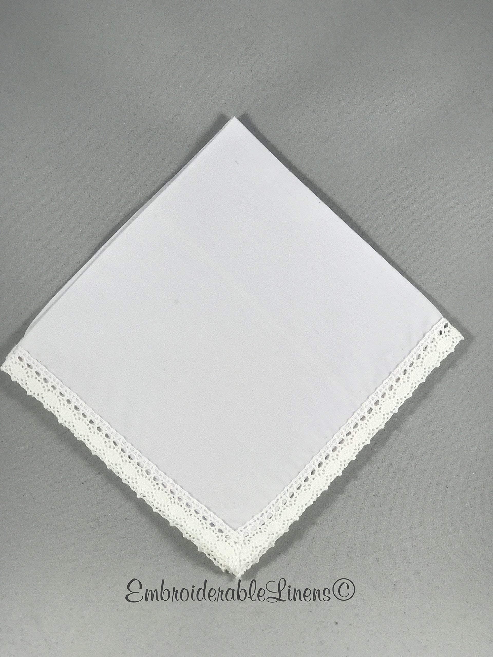 1- Crocheted Lace Edge Handkerchief White. By EmbroiderableLinens Inc