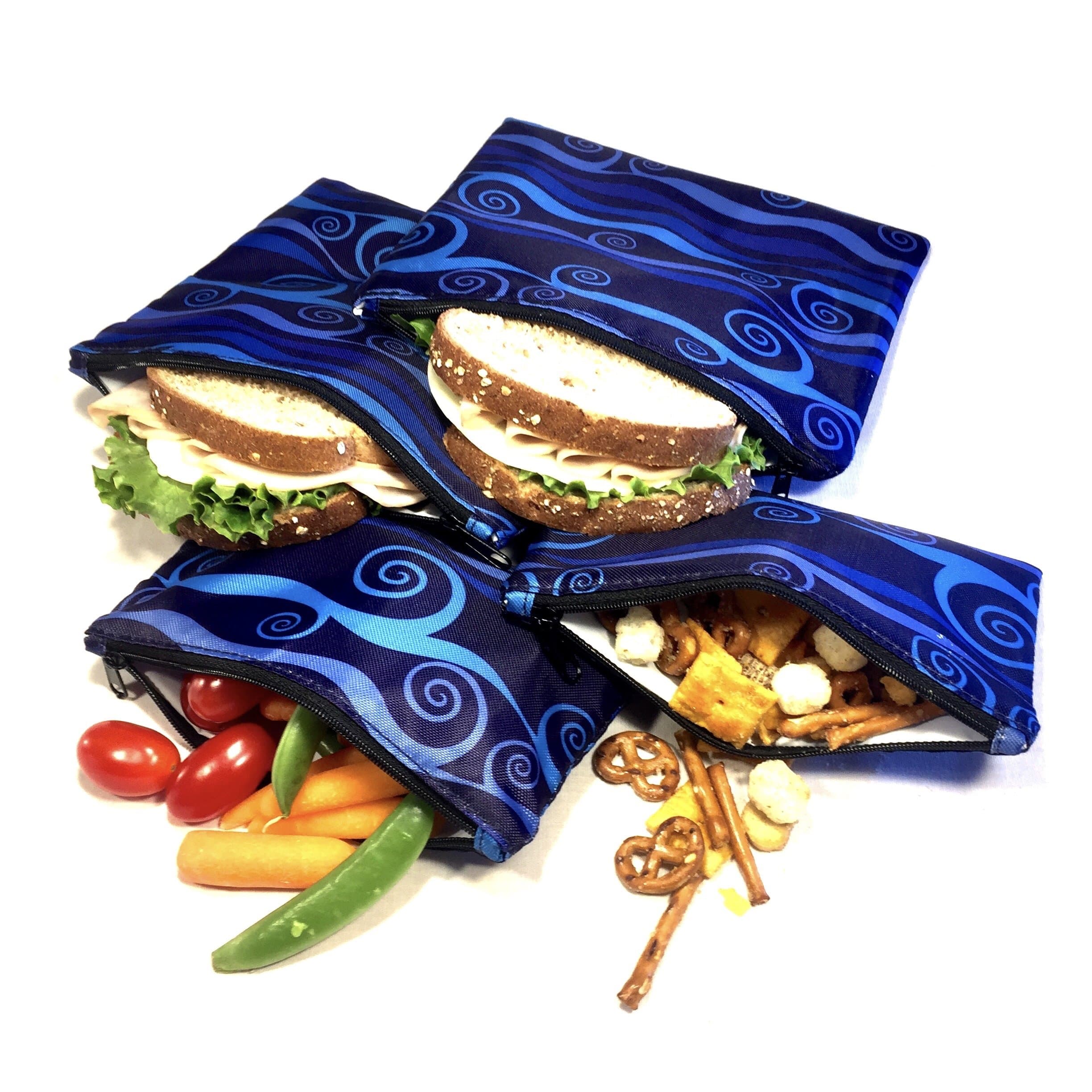 Sandwich & Snack Bags | Set of 4 | Resealable, Reusable and Eco Friendly Dishwasher Safe Lunch Bags | Easy Open Zipper
