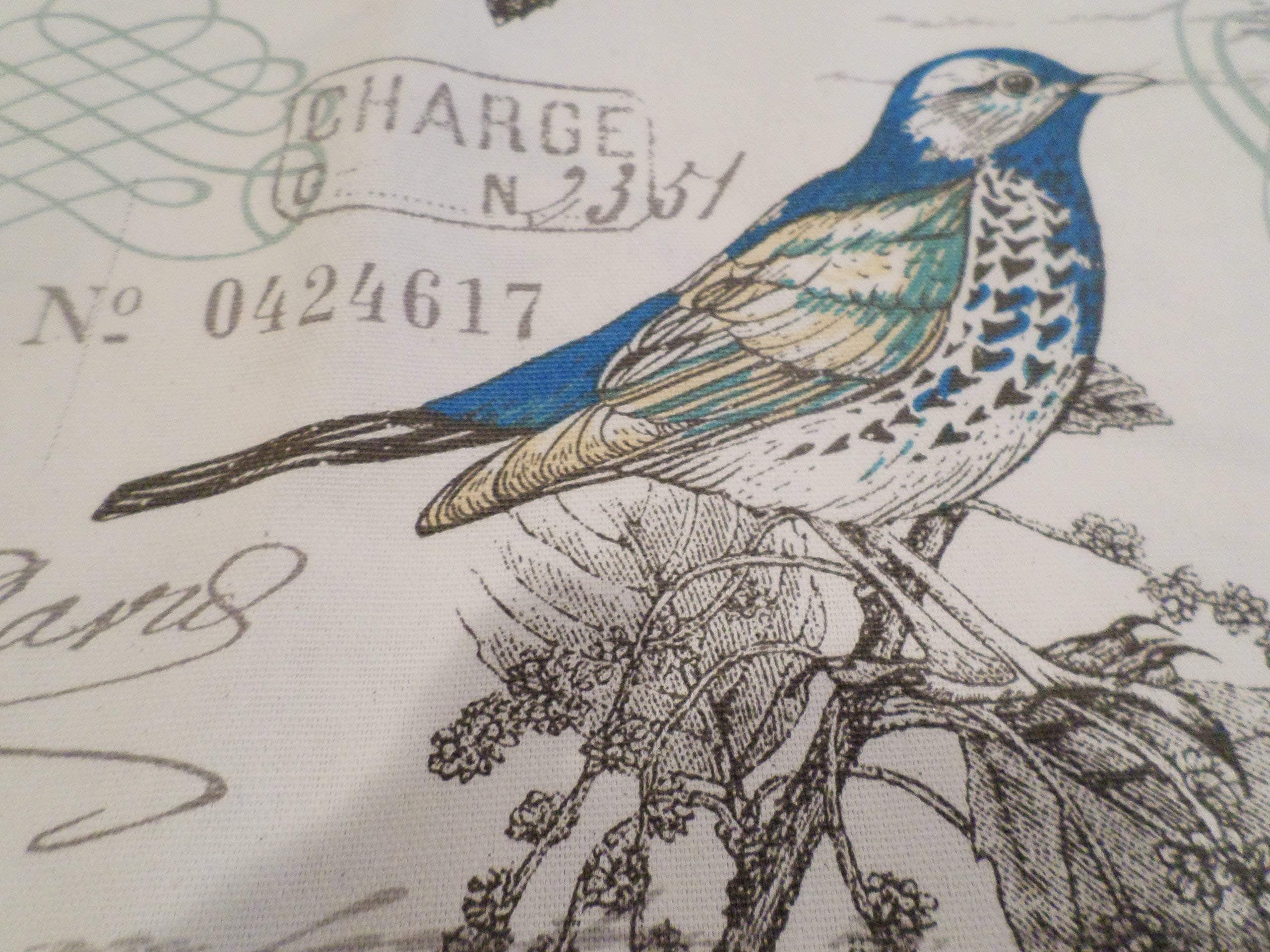 Door Draft Stopper, Draft Stopper, Door Draft Blocker, Draft Blocker,Door Snake, Draft Excluder,UNFILLED DRAFT STOPPER Cream with Pretty Birds in Blue and Teal