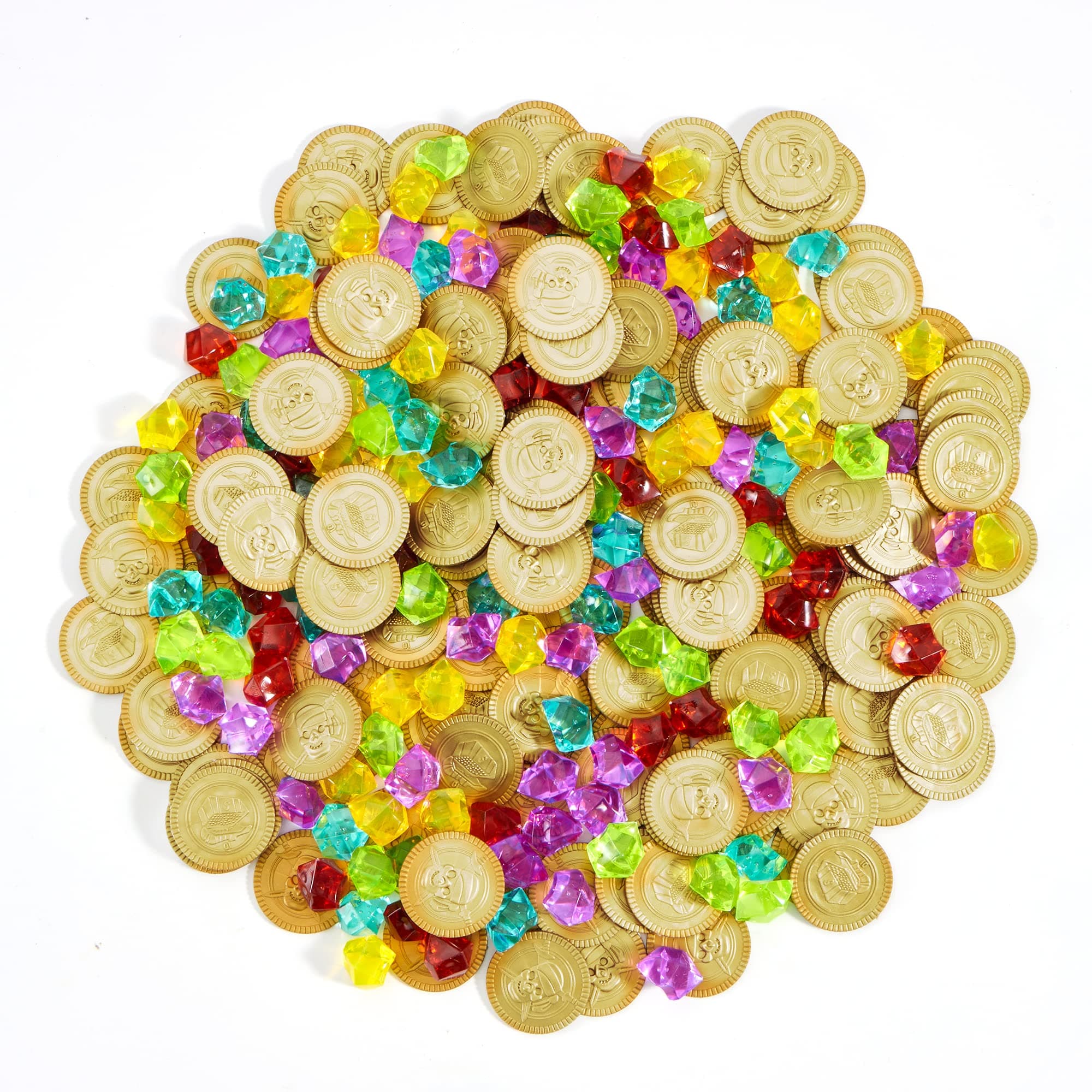 JOYIN Toy 288 Pieces Pirate Gold Coins and Pirate Gems Jewelry Playset Pack Party Favor. (144 Coins+144 Gems)