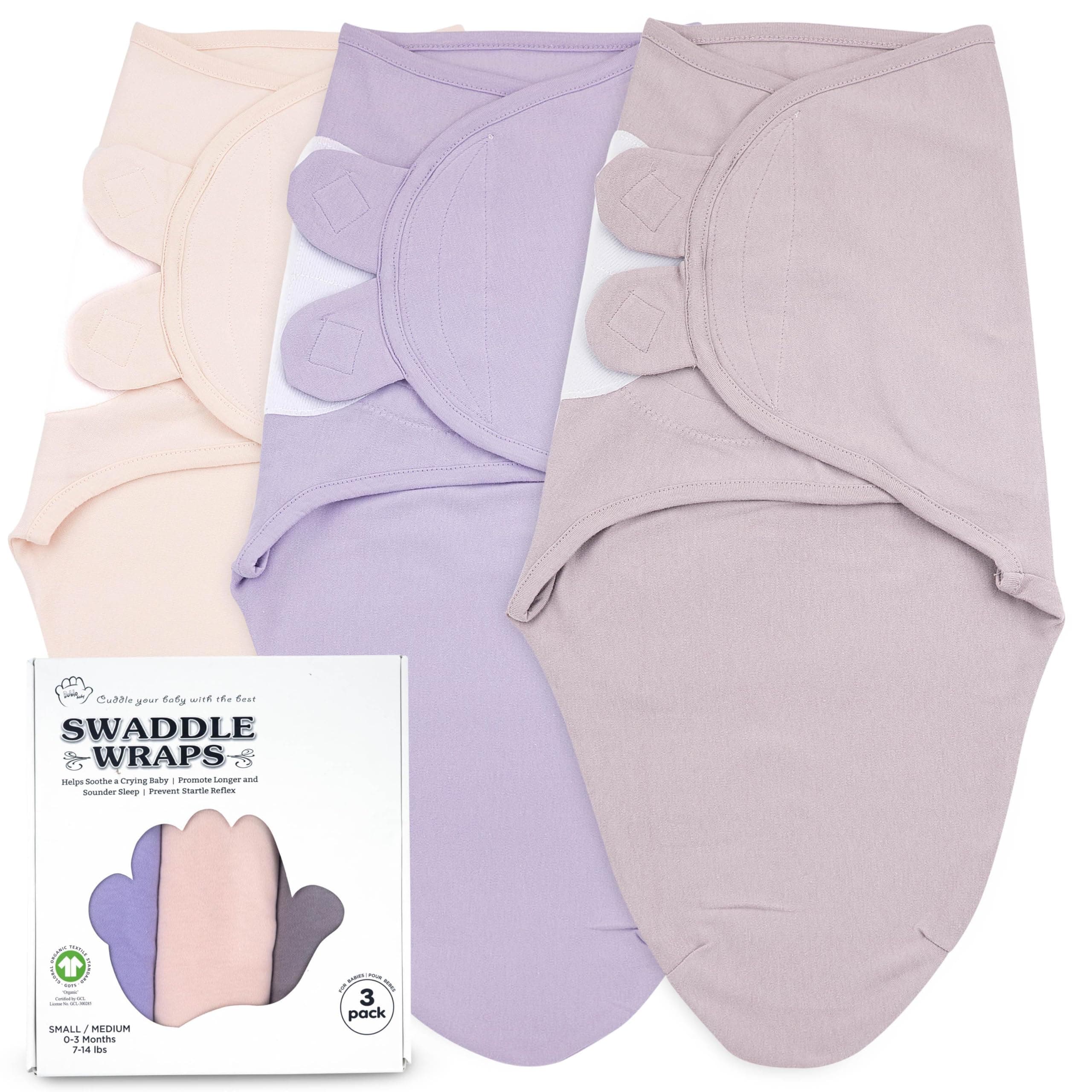 Bublo Baby Swaddles for Newborns – 3-Pack Infant Swaddles 0-3 Months – Adjustable Swaddle Sleep Sack – Soft 100% Cotton Baby Wrap for Safe & Cozy Sleep (Baby Pink-Lavender)