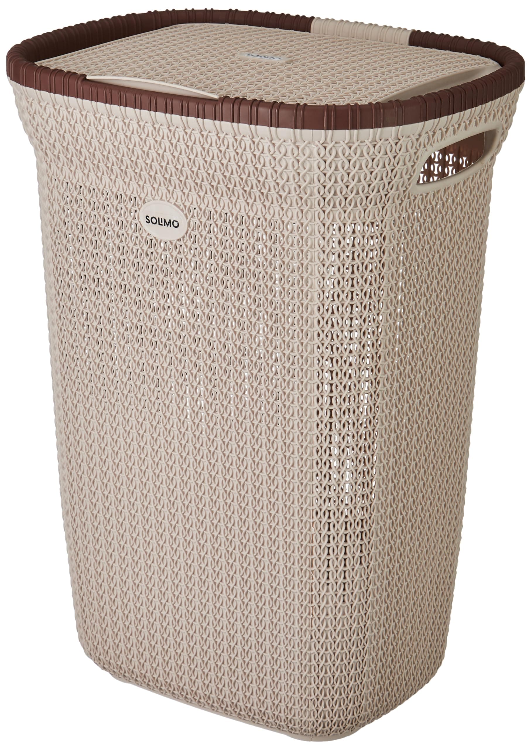 Amazonブランド - Solimo プラスチックニットランドリーバスケット - ビッグ - 55リットル - 44 cm X 35 cm X 61 cm | ベージュ