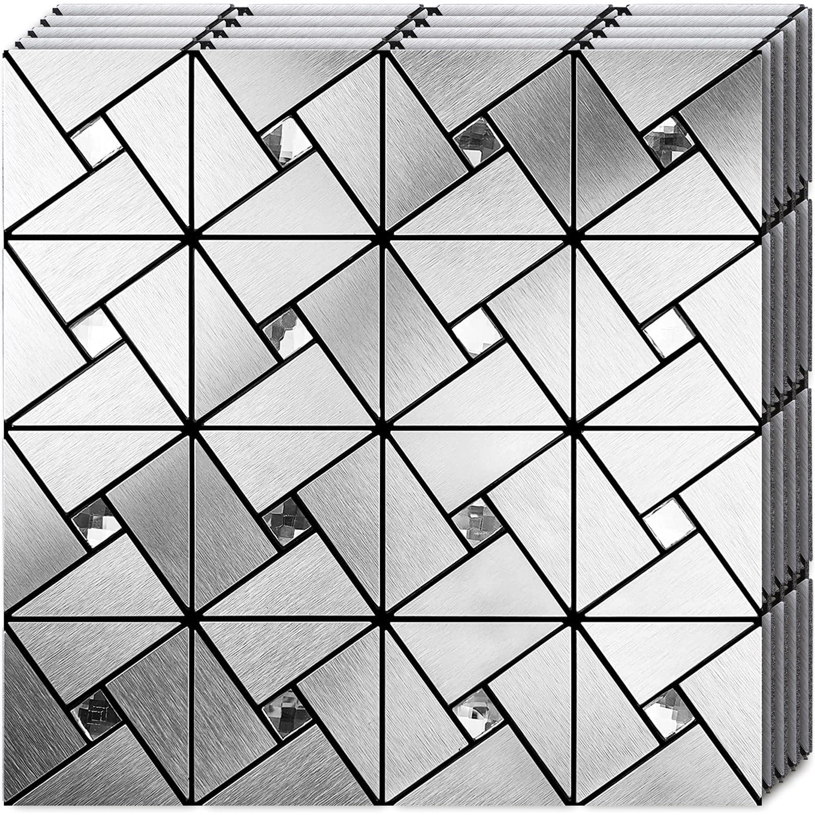 HomeyMosaic Peel and Stick Backsplash Tile Stick on Kitchen Fireplace Bathroom Windmill Glass in Brushed Silver,5-Sheet