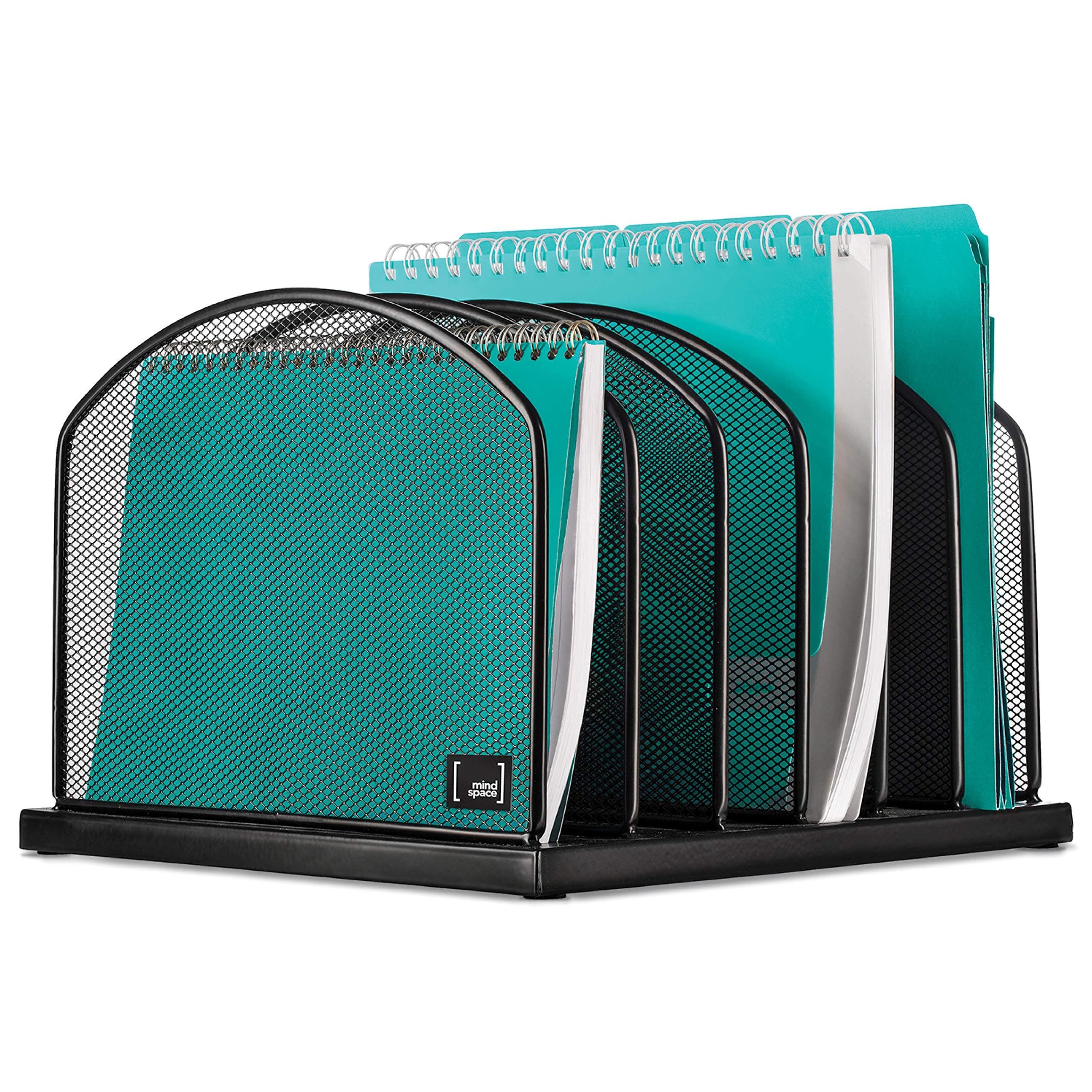 MindspaceDesktop File Organizer Sorter with 6 Vertical Compartments, Mesh File Office Organizer | Paper Work Divider | The Mesh Collection, Black