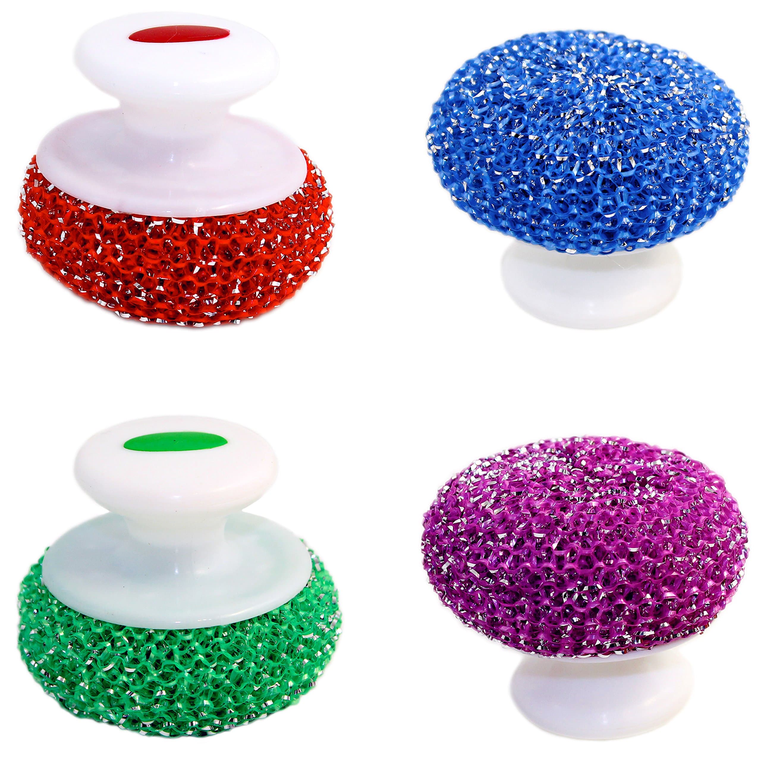 Pack of 4 Dish Scouring Mesh Balls with Handle, Dish Scrubbers with Handle