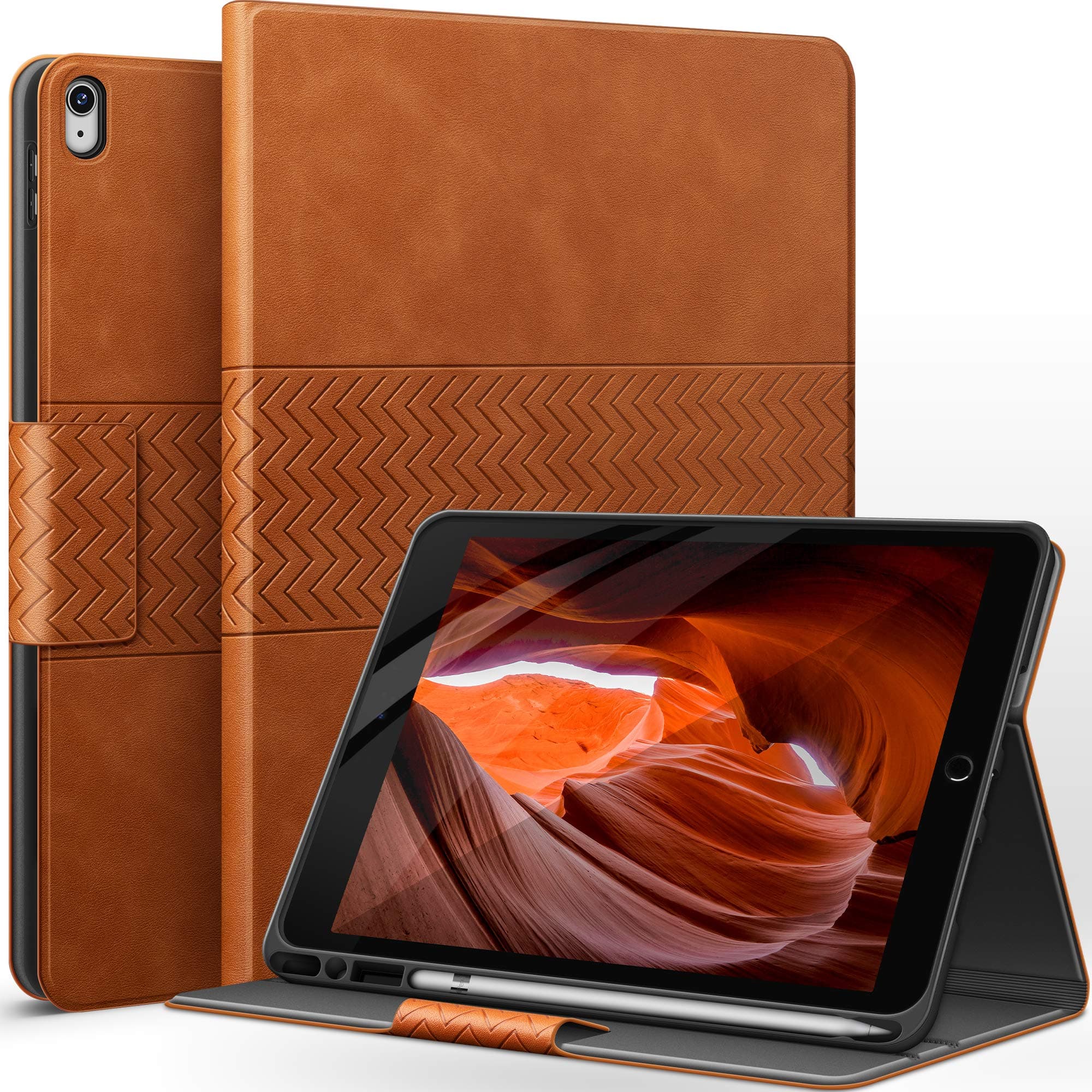 auaua Case for iPad Air 3rd Generation 2019 / iPad Pro 10.5 2017, with Built-in Pencil Holder, Auto Sleep/Wake, Adjustable Angle, Vegan Leather (Brown)
