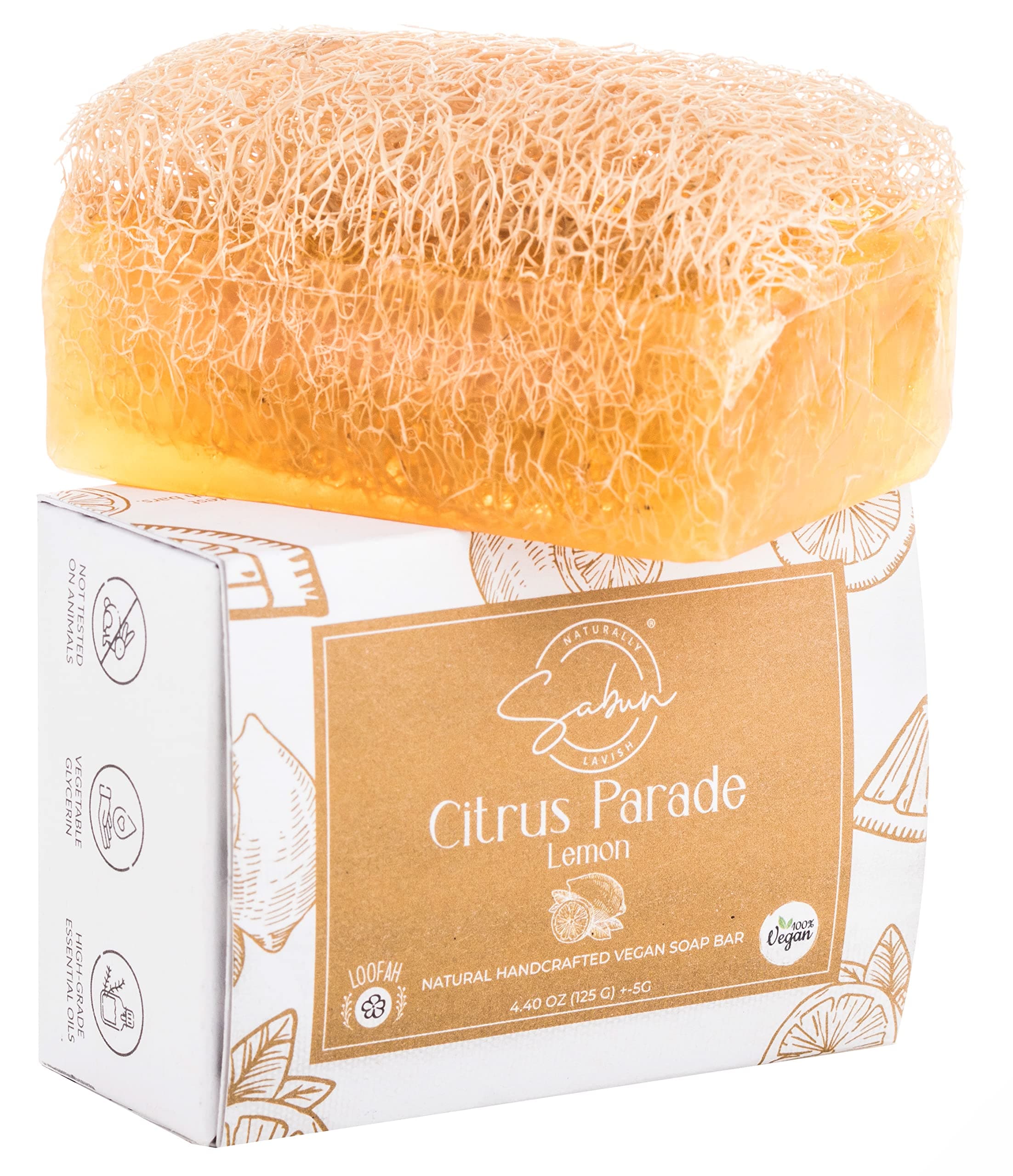 Sabun Co. Lemon Soap - Lemon Oil Loofah Soap, Natural, Handmade, Moisturising, Exfoliating Loofah Soap | Face & Body Scrub Bar | For Dark Spots, Fine Lines, Athlete's Foot, 125 g