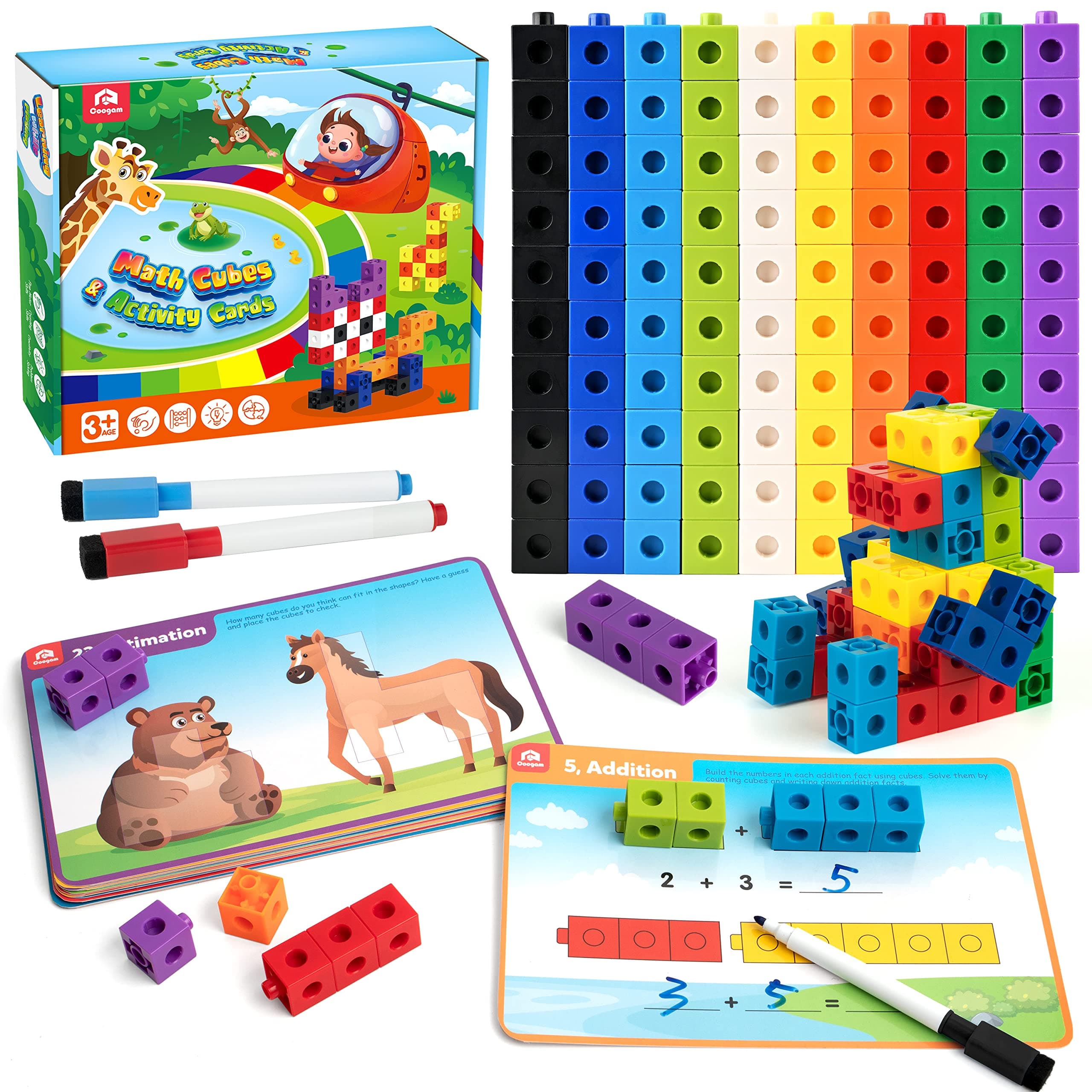 Coogam Math Cubes, Manipulatives Number Counting Blocks with Activity Snap Linking Cube Math Construction Toy Gift for Preschool Kindergarten Learning Newluck