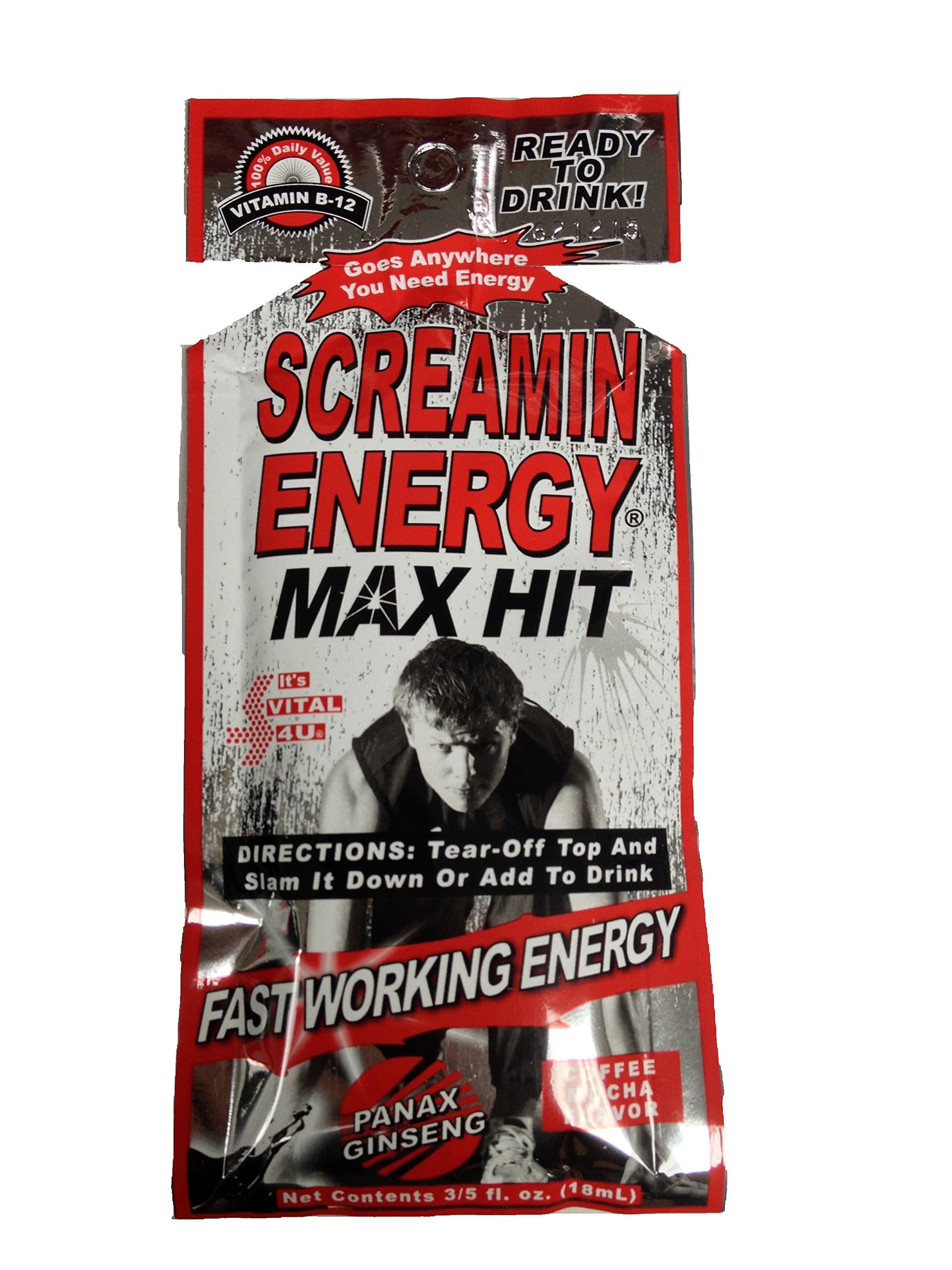 Screamin Energy Max Hit Energy Shot Panax Ginseng! Coffee Mocha Flavor- 24 Packs