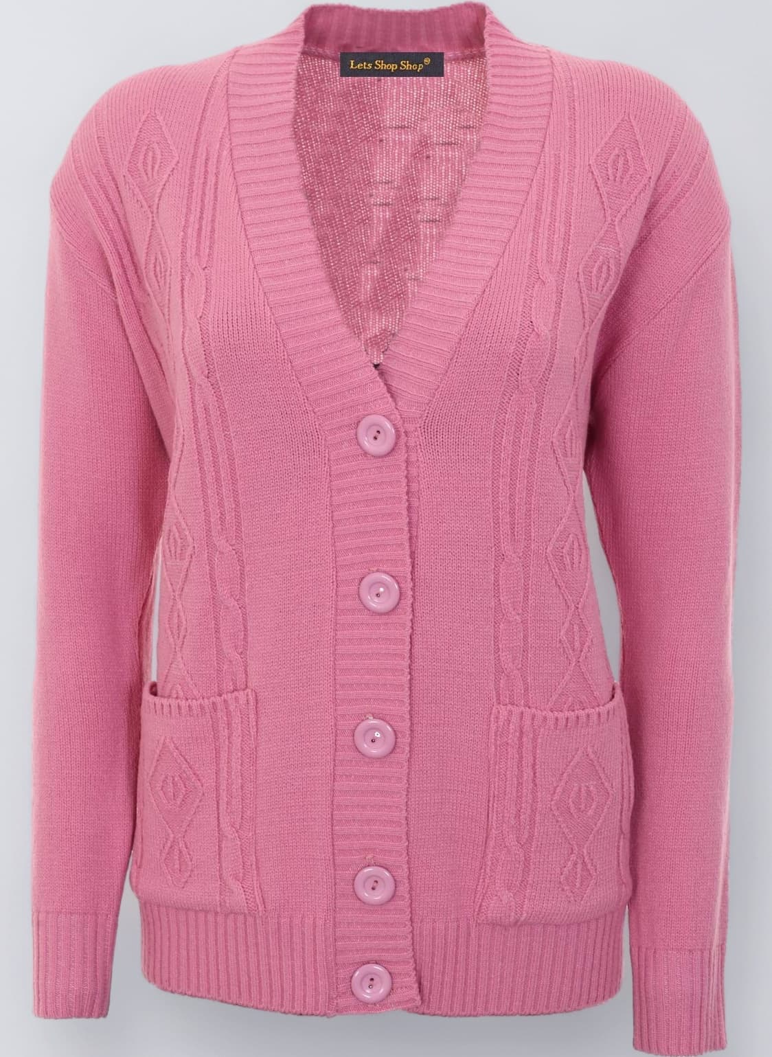 Lets Shop Shop New Classic Womens Cardigan Ladies Sizes 10-20 Cable Knit Long Sleeve Aran Type