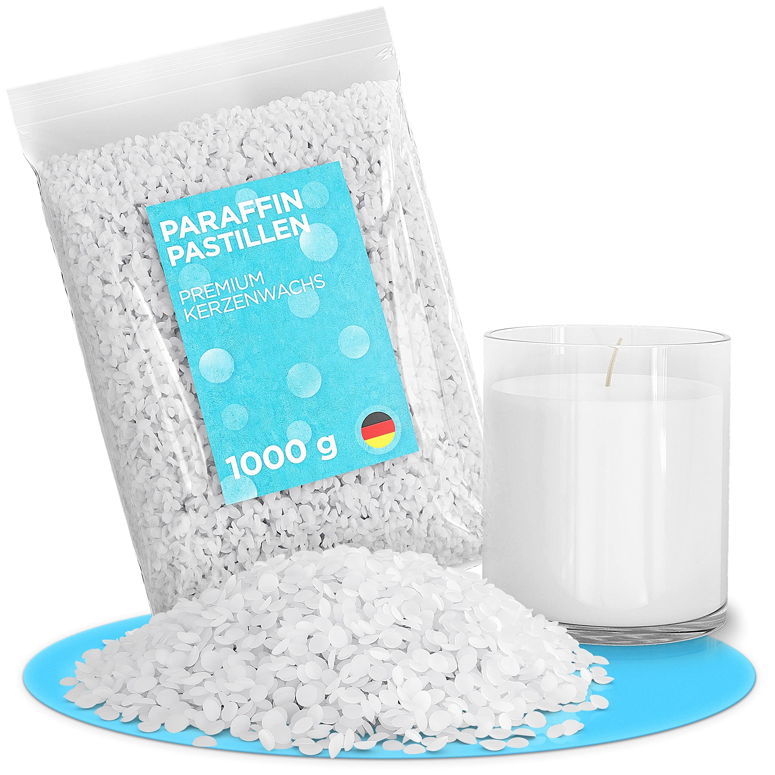 molinoRCCandle Wax - 1 kg Paraffin Wax for Candles - Quality from Germany - Candle Wax for Pouring - Clean Burning Melting Light Wax - Wax for Candles - Wax Pastilles
