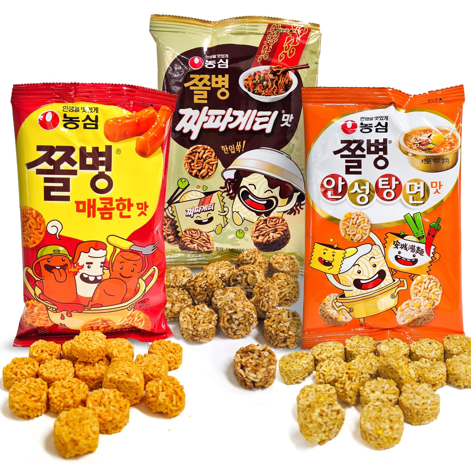 JOAYO JJOL BYEONG SNACK 3 Packs - Crushing Ramen Noodle Snack for School, Office, Kids, Teen, Boys, Girls, Adults/Hot (82g), Chapagetti (77g), Anseongtangmyeon (77g) Flavors K-Food Variety Pack