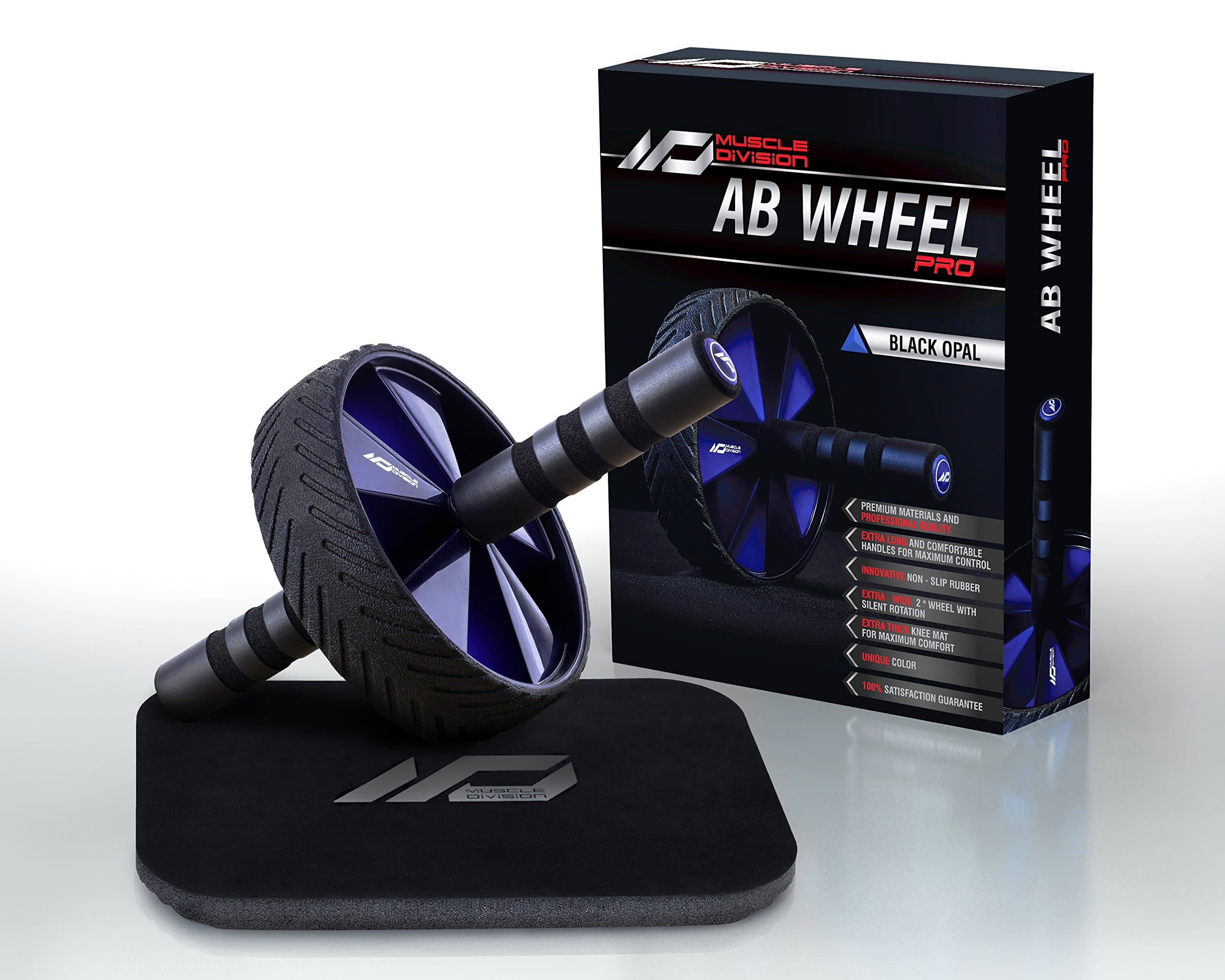 Muscle Division Ab Wheel Roller with Thick Knee Mat and 5" Extra Long Handles -The Best Workout Equipment for Getting Six- Pack Abs Fast