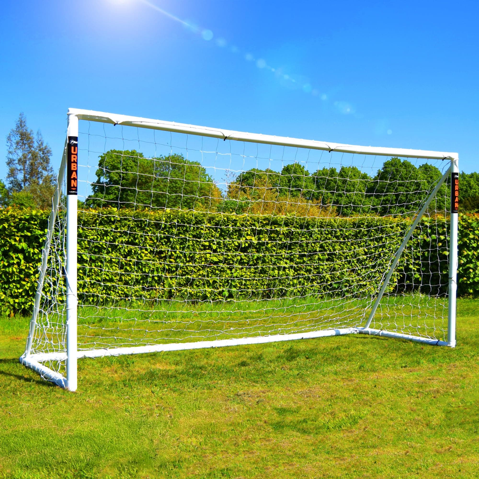 FLICK Football Goal for Garden | Strongest True 70 mm Goalposts | 2 Year Guarantee | Kids Football Goal with Net | No Tools, Easy Assembly | Weatherproof uPVC Garden Goal