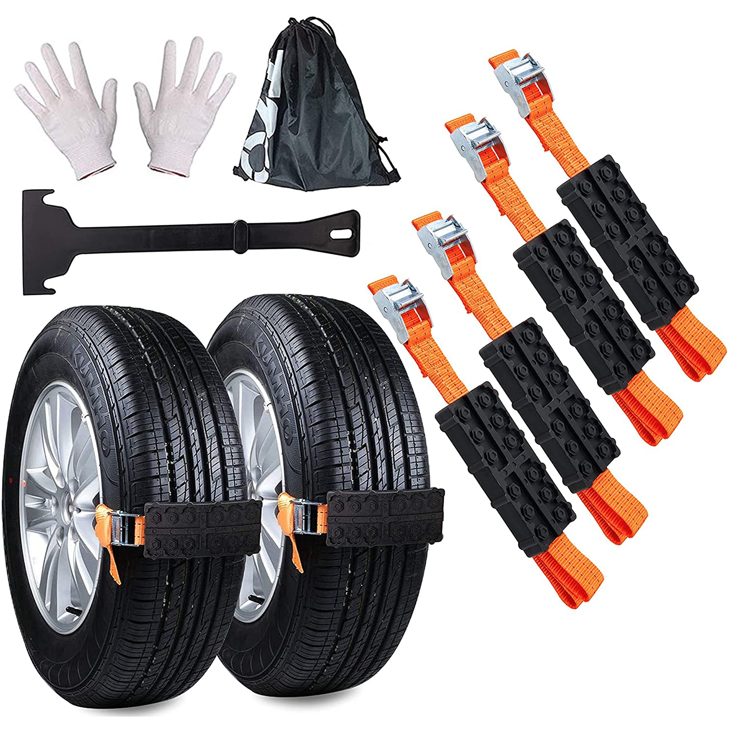 Anti-Skid Tire Chain Emergency Anti-Skid Tire Blocks High Strength Snow Chains Mud Sand Tire Traction Device Winter Driving Security Chains with Carry Bag (4pcs)