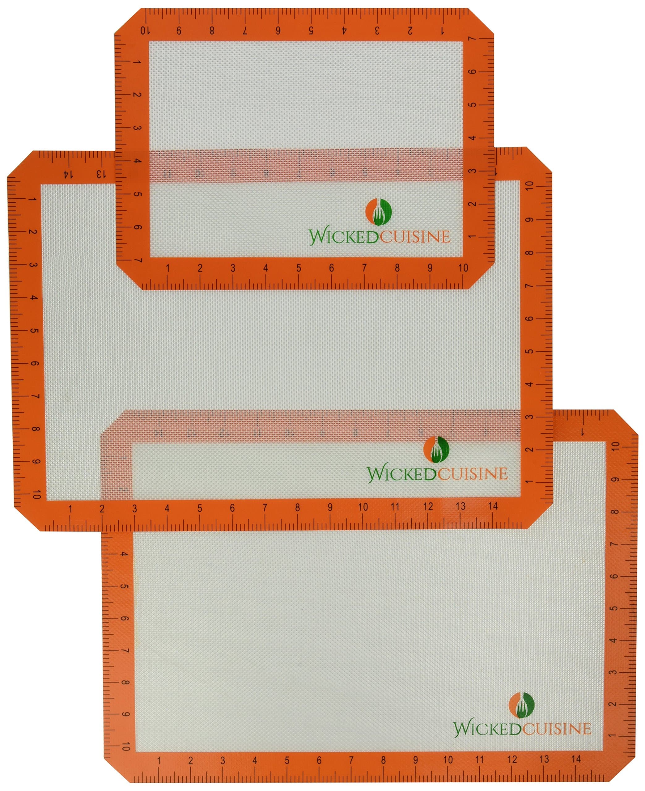 3 Pack Silicone Baking Mat Non Stick Cookie Sheet Oven Liners Professional Grade Bakeware Mats by Wicked Cuisine