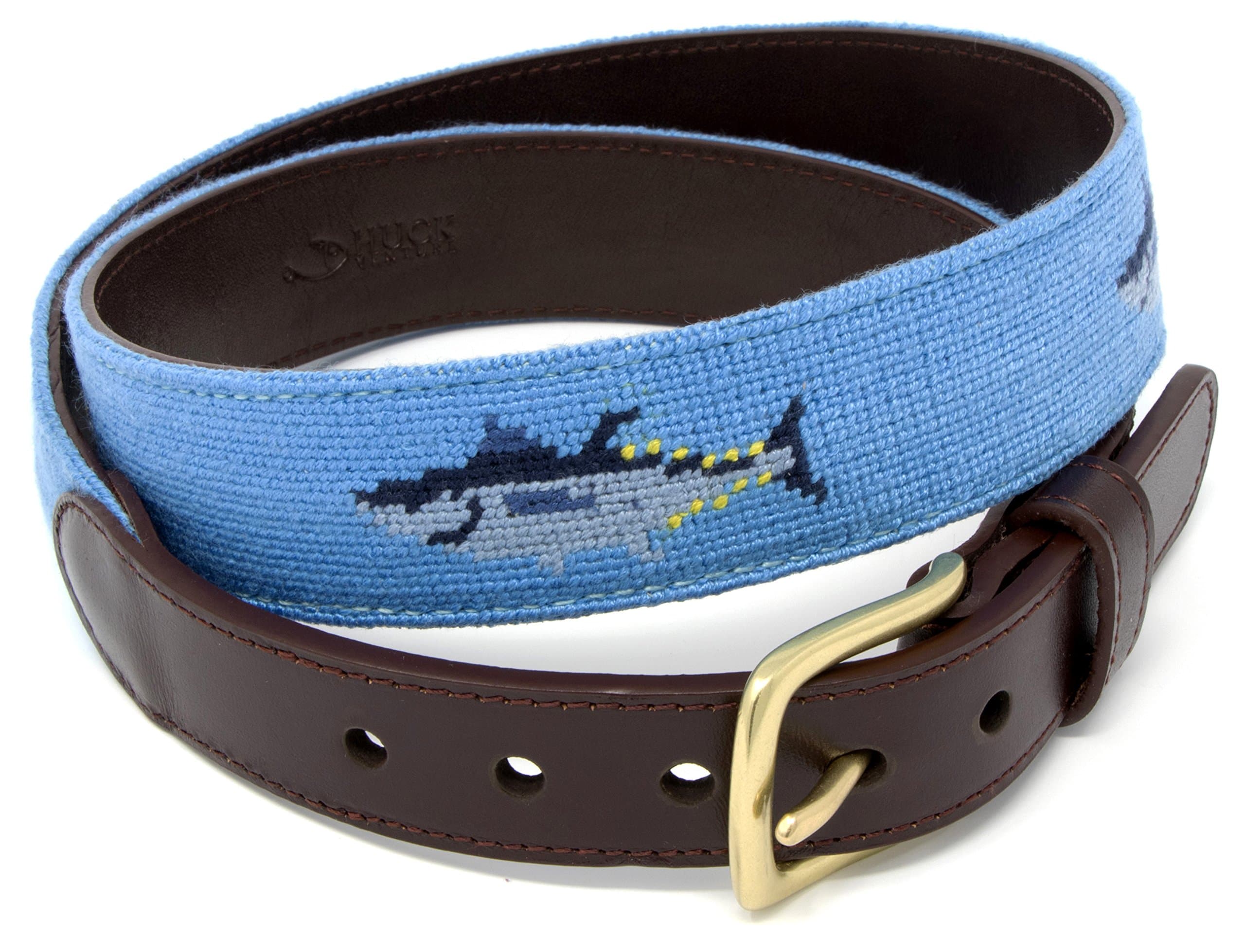 Full Grain Leather Needlepoint Belts for Men Handmade w/ Cotton & Solid Brass Buckle