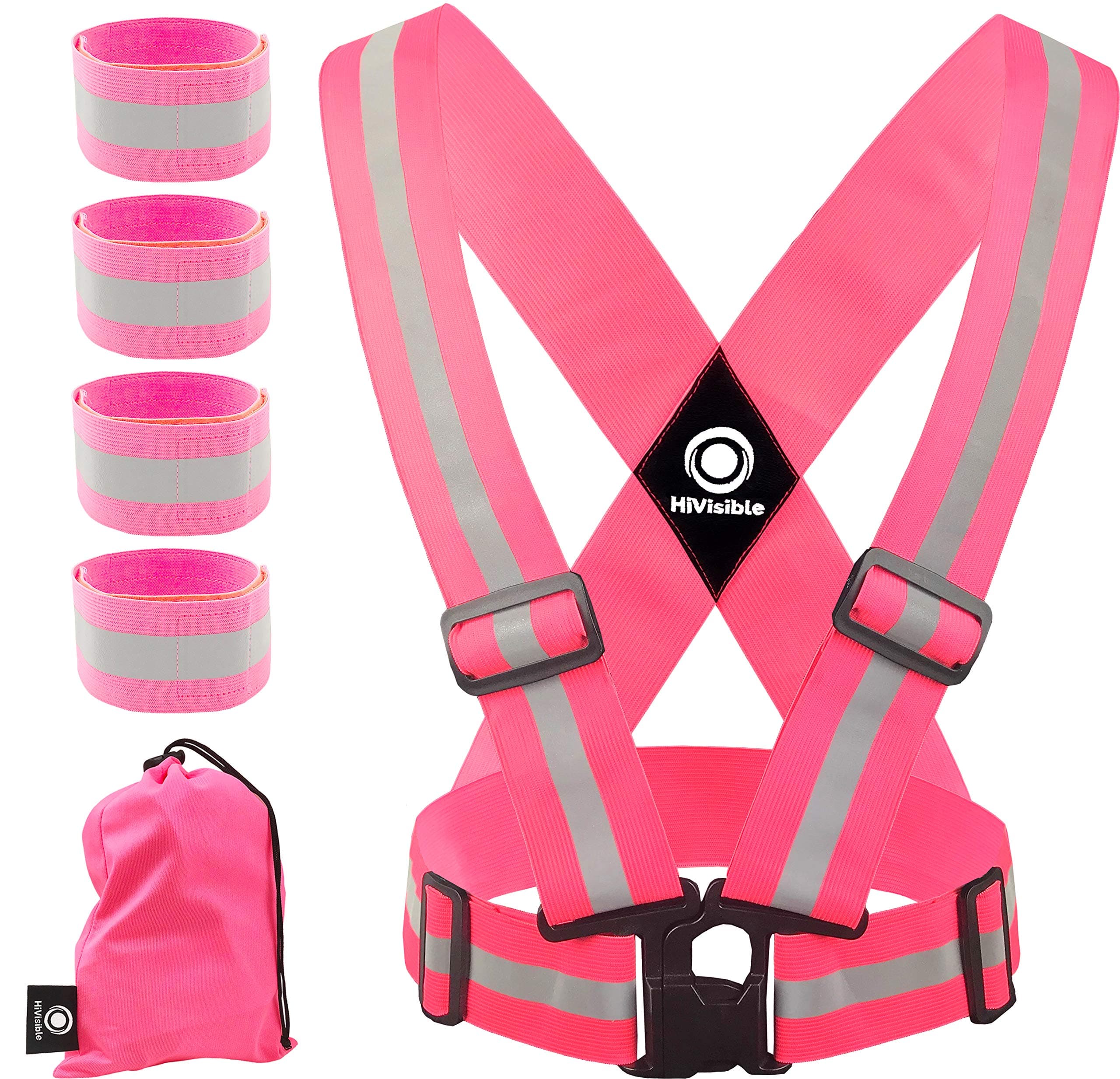 HiVisible Reflective Vest with Reflective Bands - Reflective Running Gear for Men and Women for Night Running, Biking, Walking. Reflective Running Vest, Safety Straps, Reflector Strips