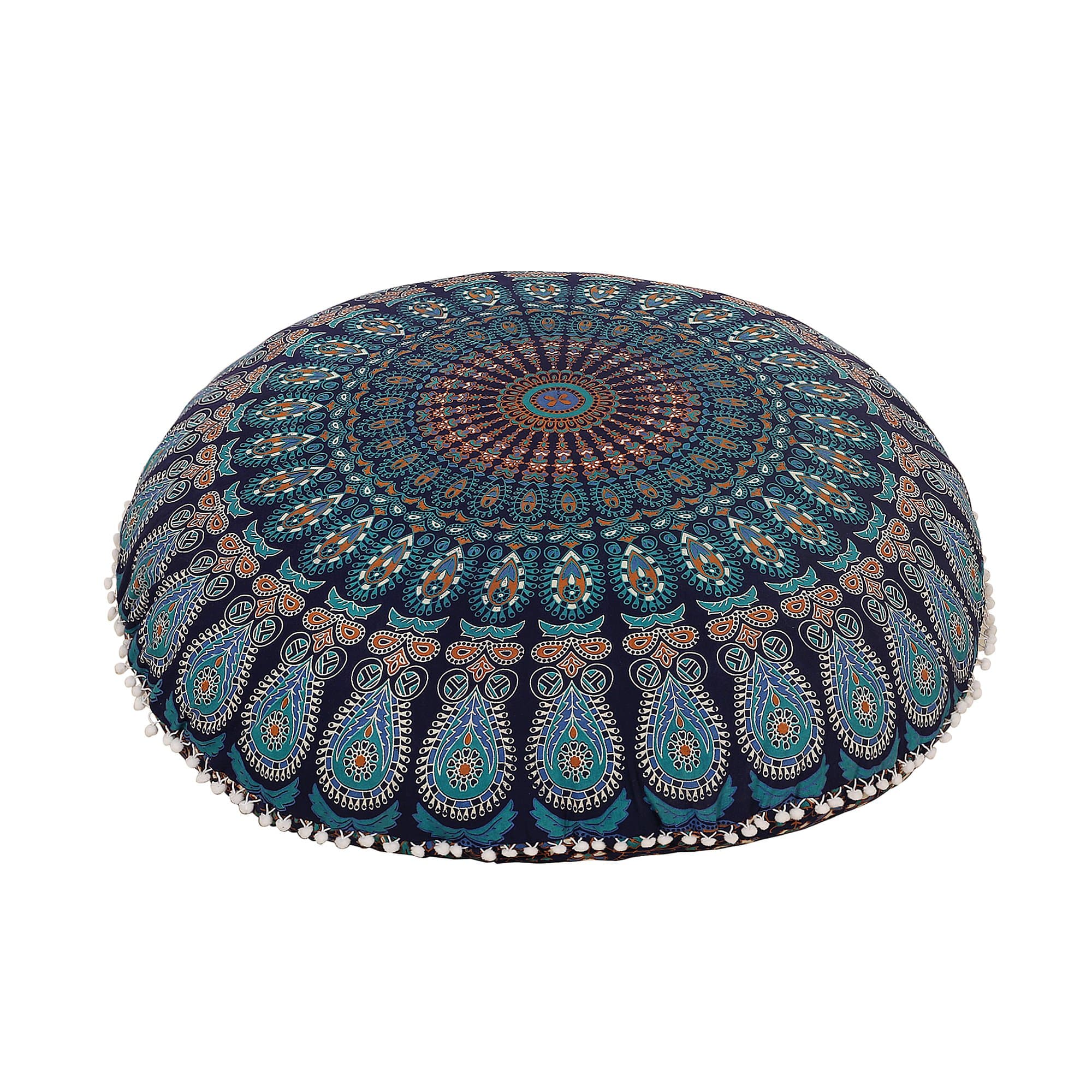 ANOKHI ARTAnokhiart Blue 32" Mandala Barmeri Large Floor Pillow Cover Cushion Meditation Seating Ottoman Throw Cover Hippie Decorative with Back Side Zipper Bohemian Pouf Cover