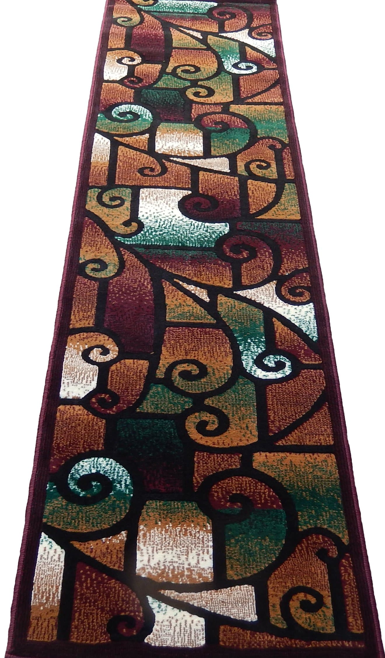KJGRUG Persian Modern Woven 3x12 Area Rug Runner Burgundy Black Green Actual Size 2'3 x 10'10'