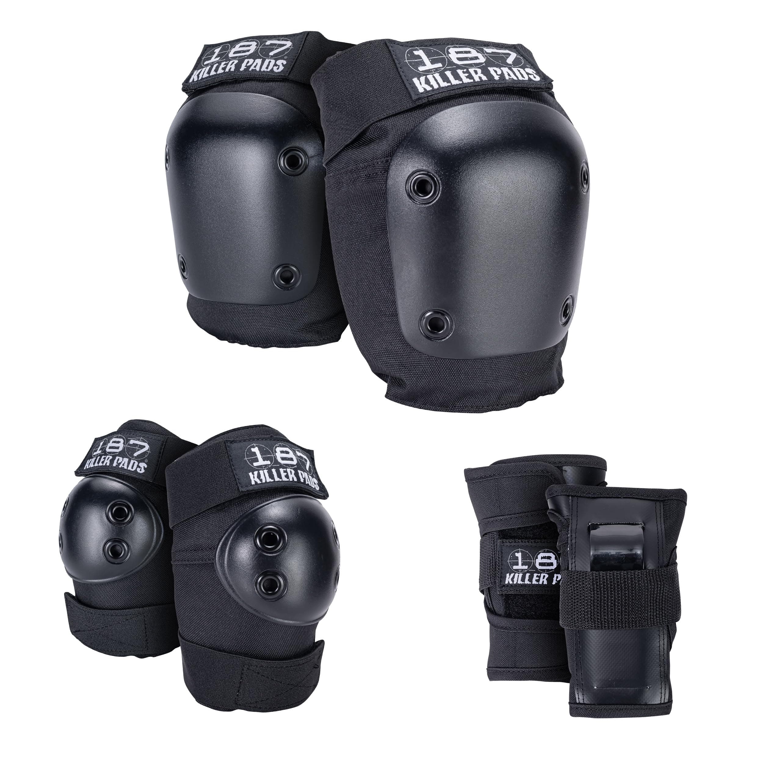 Six Pack Pad Set, Protective Gear for Elbows, Knees, and Wrists - Ideal for Skateboarding, Roller Skating, and Inline Skating (Black, Large-X-Large)