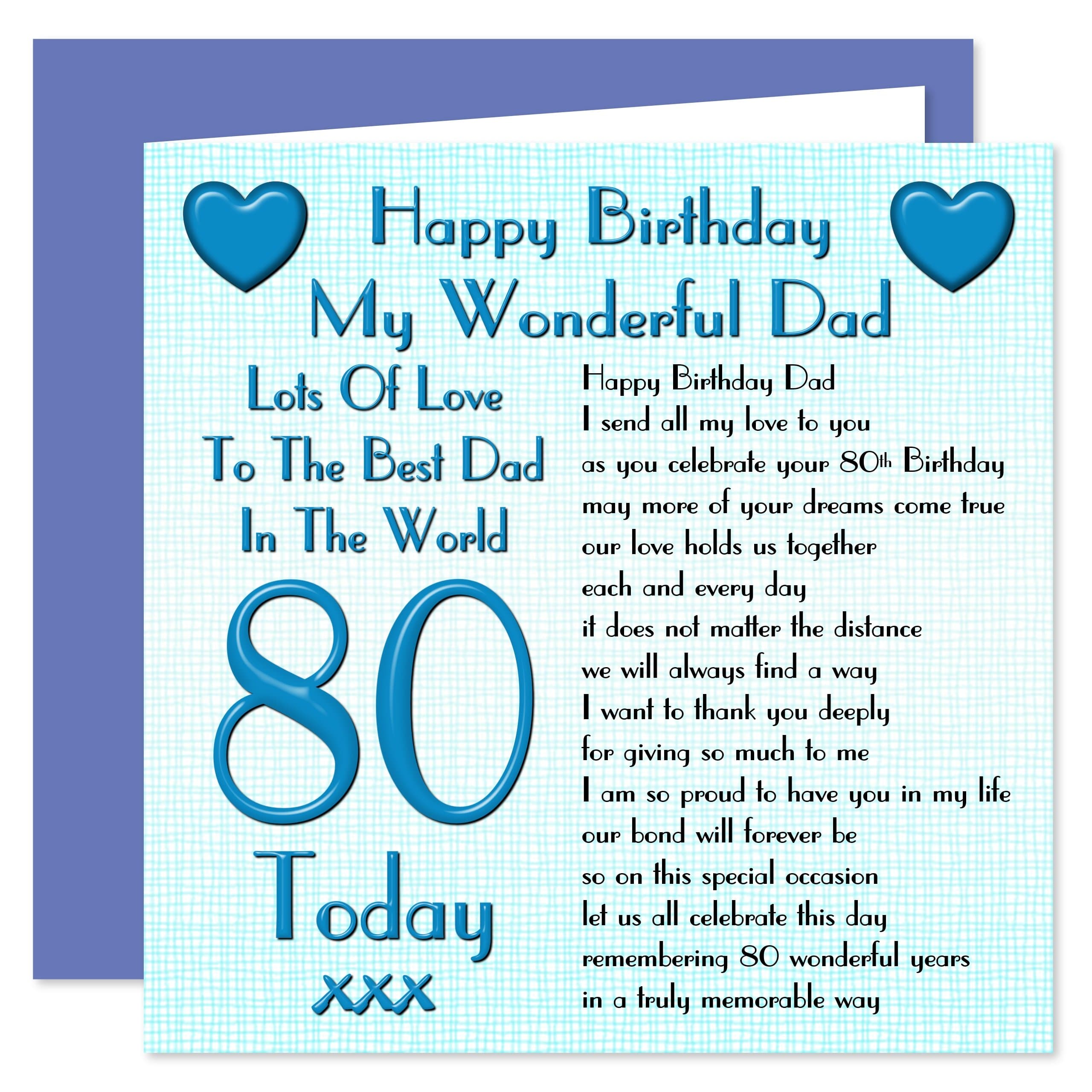 Dad 80th Happy Birthday Card - Lots Of Love To The Best Dad In The World - 80 Today