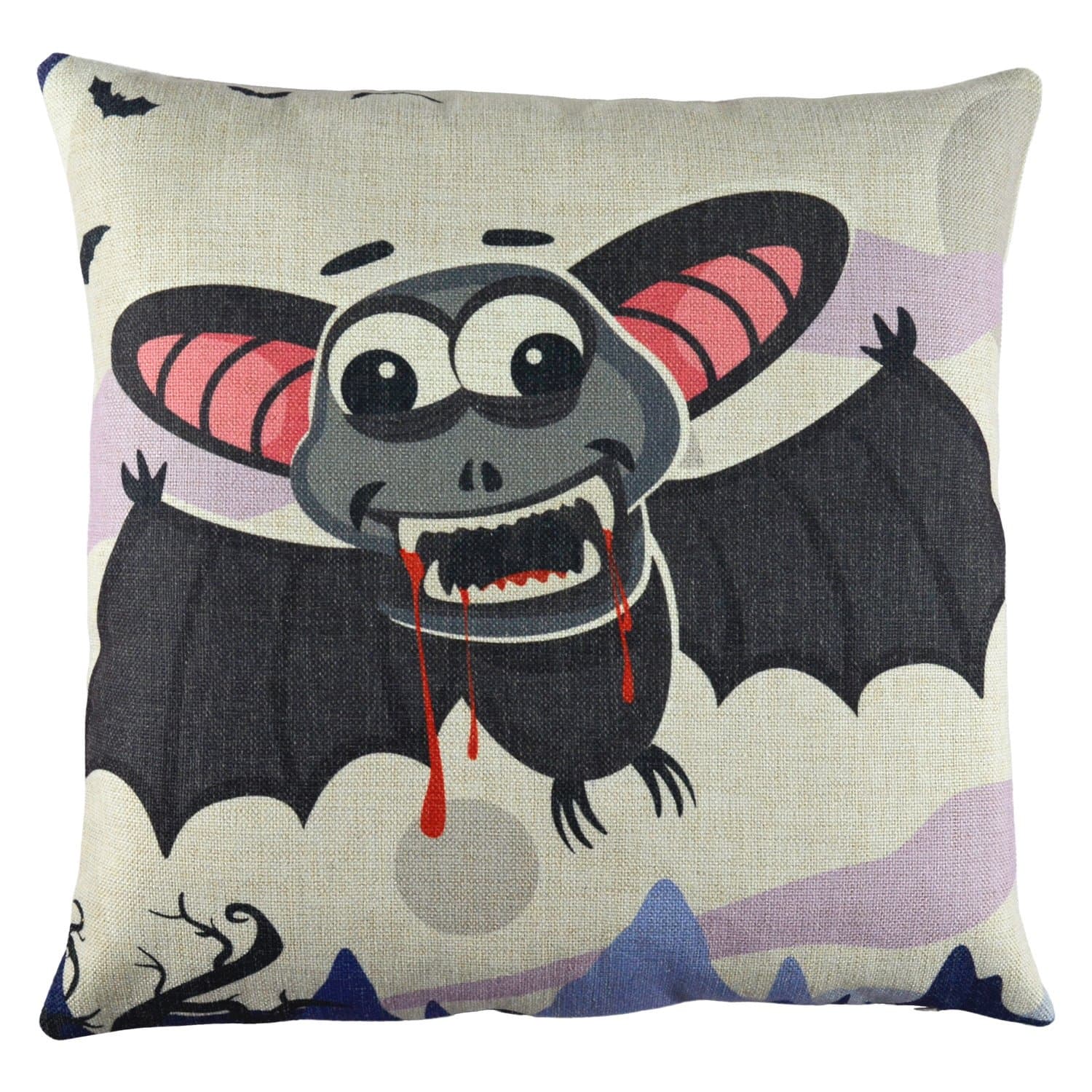 Elyhome 18x18 inches Cute Funny Vampire Bat Halloween Theme Cotton Linen Decorative Square Cushion Throw Pillow Cover