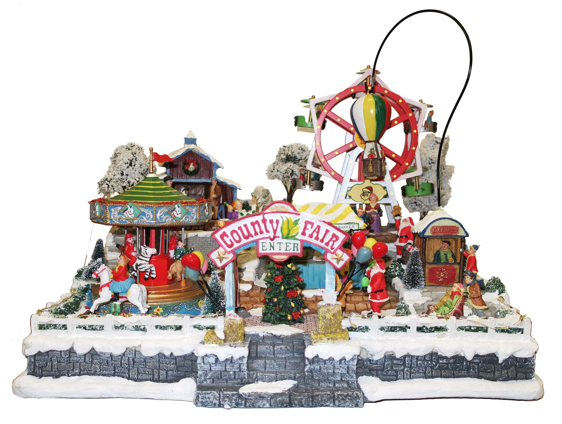 25 twentyfive Illuminated, Animated and Musical Christmas Village Miniature with Merry-Go-Round and Fairground (W 44, H 36, D 40 cm)