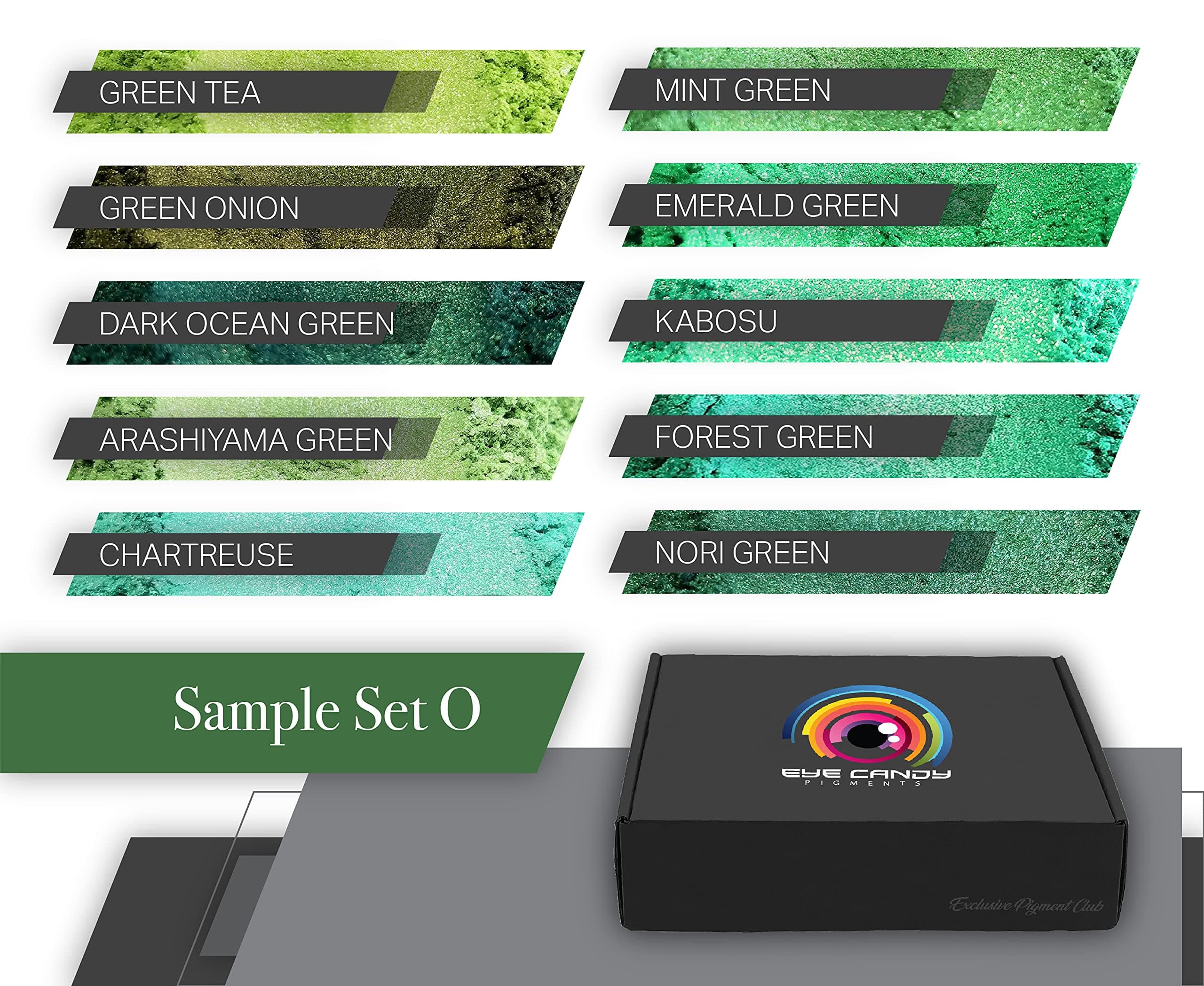 Eye Candy Green Mica Pigment Powder Set O - Mica Powder for Epoxy Resin Art - Woodworking - Cosmetic Grade Mica Powder - Bath Bombs - Pigment Powder Variety Pack - 50g - Non-Toxic - Skin Safe