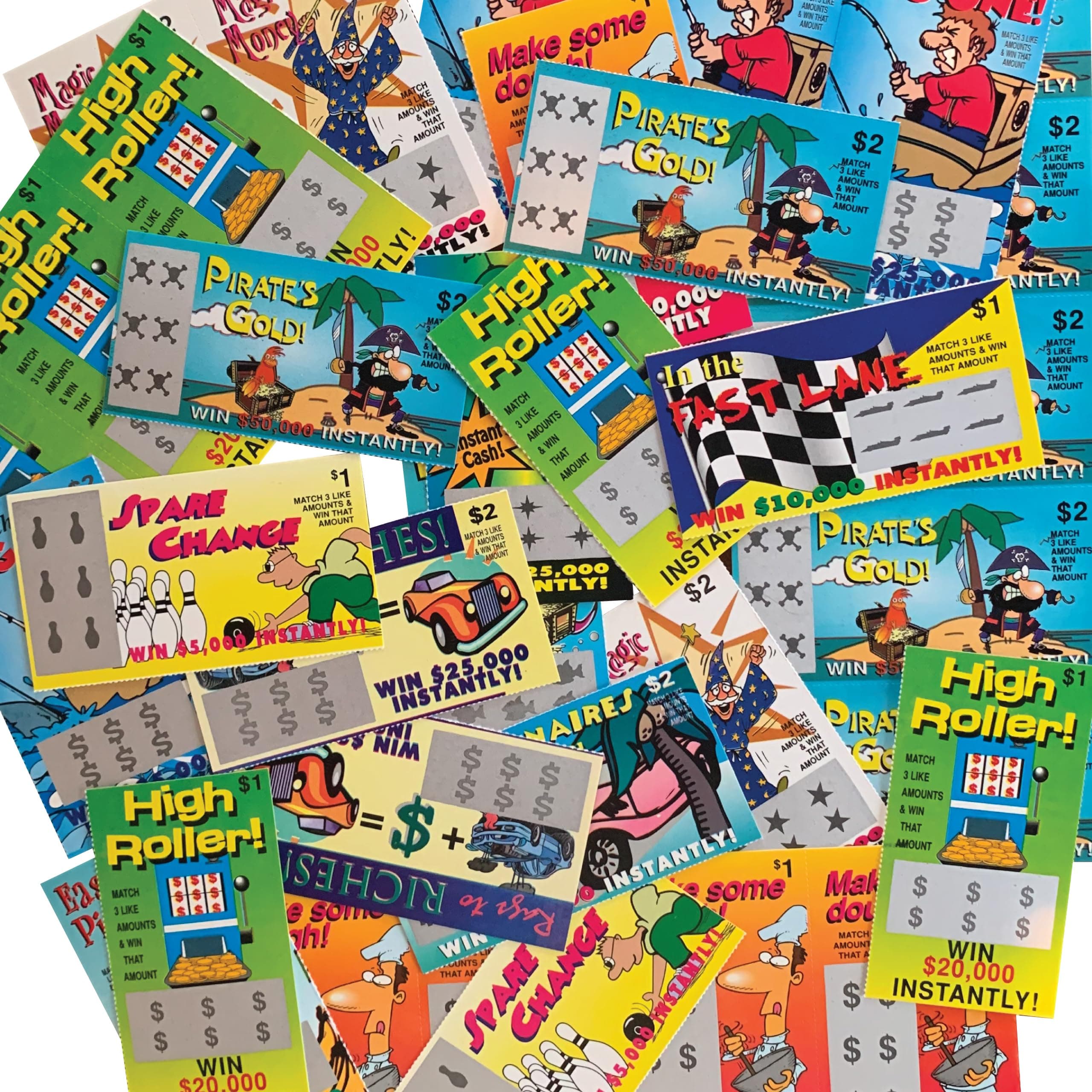 Gag Fake Lottery Tickets - Joke Prank Your Family & Friends with These Scratch Cards - Set of 100 Assorted Phony Winning lotto Cards That Look Real!