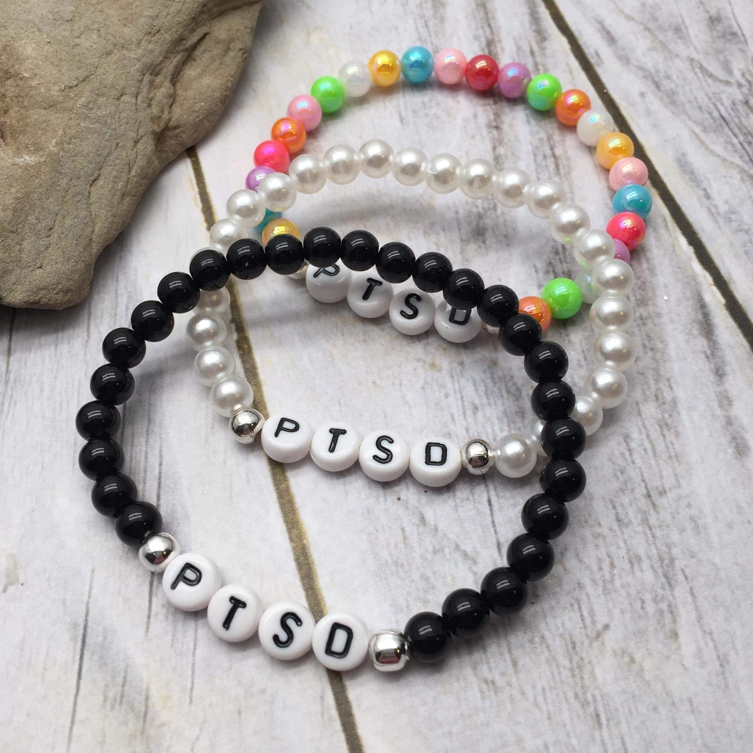 PTSD Medical Alert - 6mm Acrylic Bead Bracelet - Choice of 3 Colours - Child, Adult and Plus Sizes