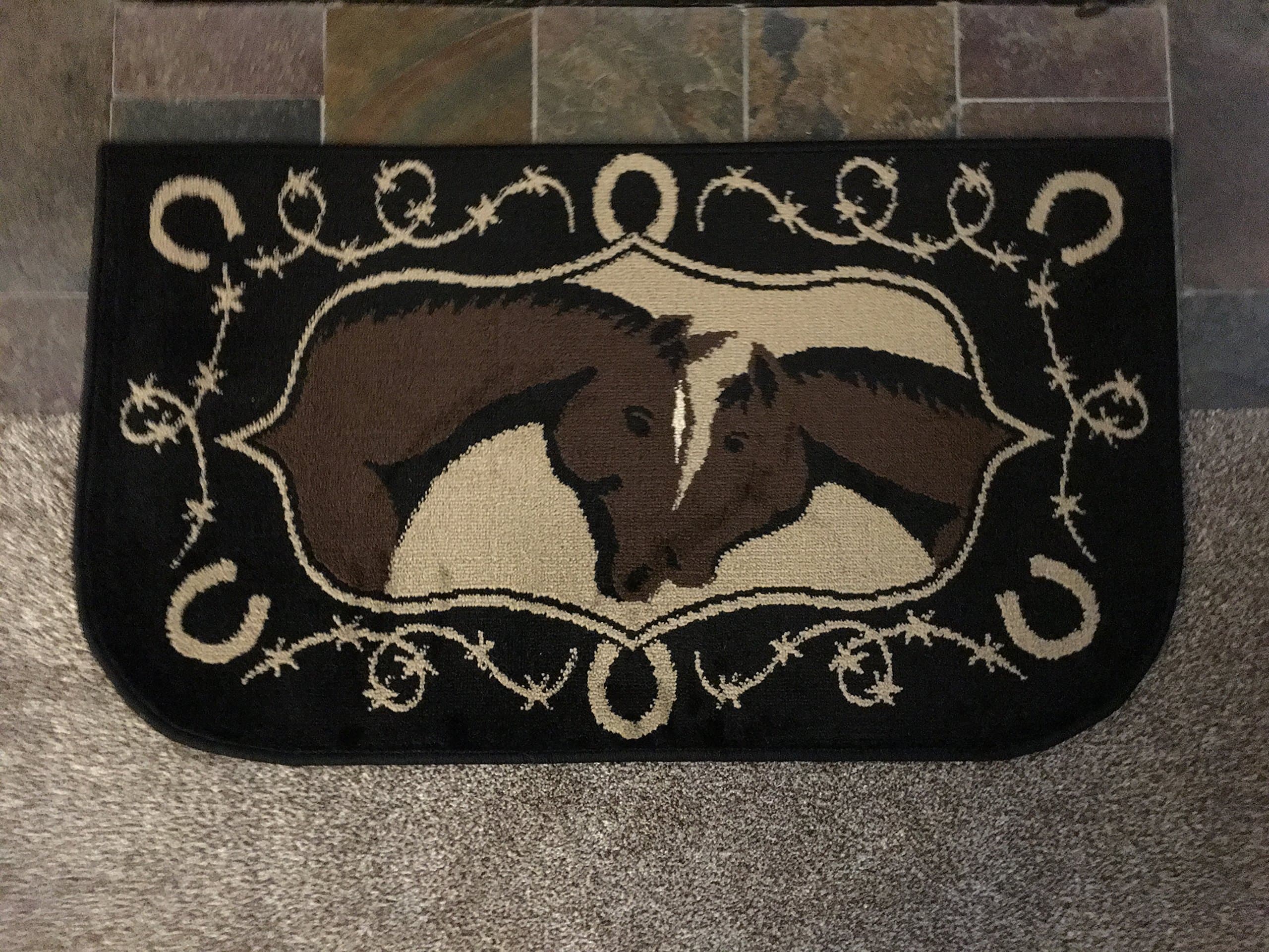 Nuzzling Horses Fireplace Hearth Rug Mat 22 x 40 Brown Beige