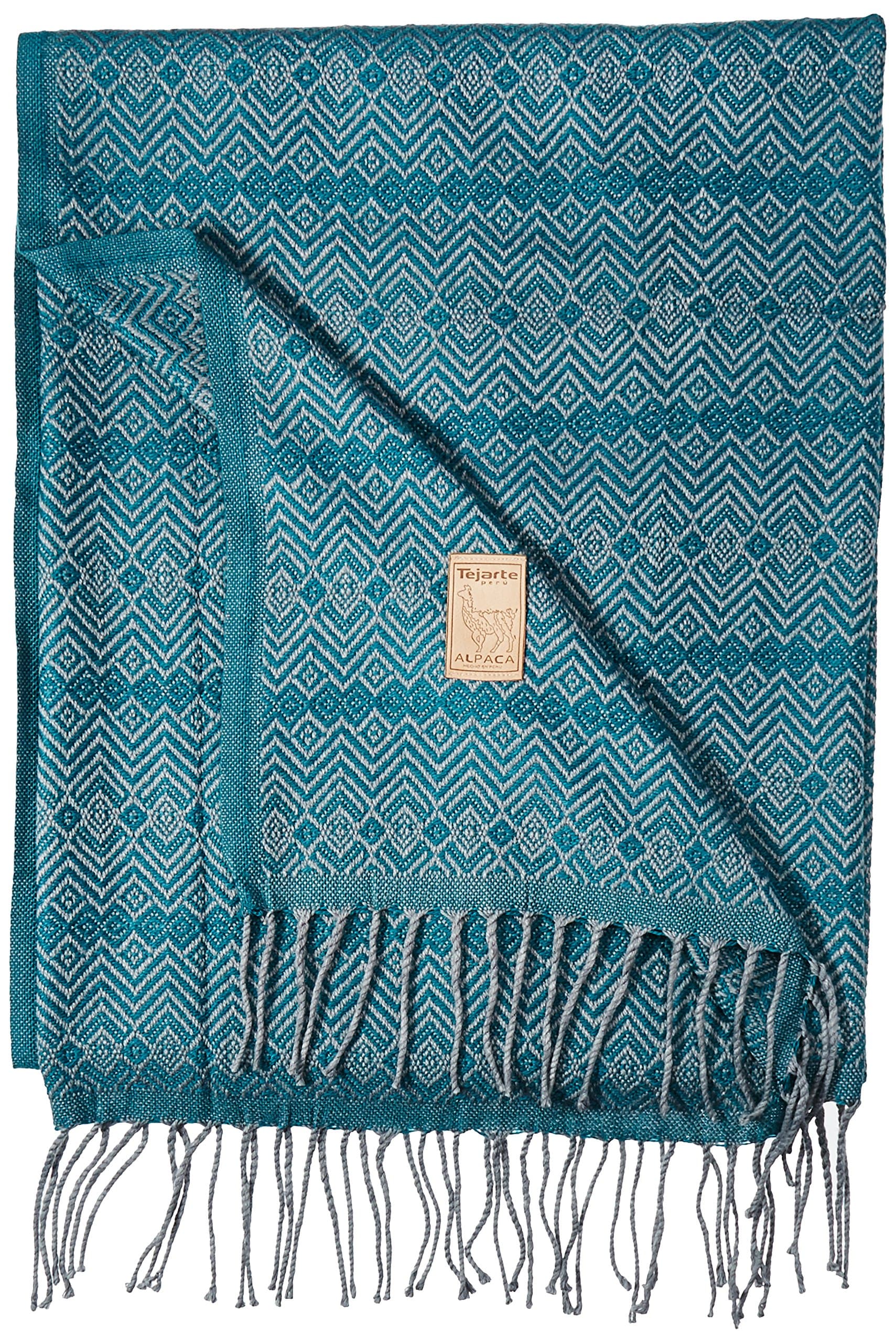 TEJARTE PERU Alpaca Blanket, Fern & Gray Wave Diamond