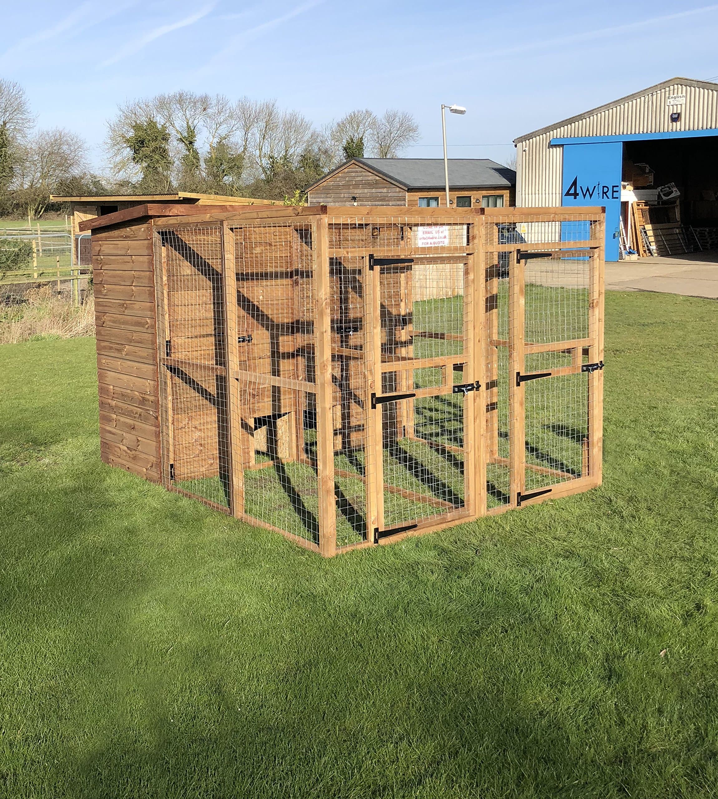 Double Dog Kennel With Run Large Wooden Outdoor Walk In Puppy Shed