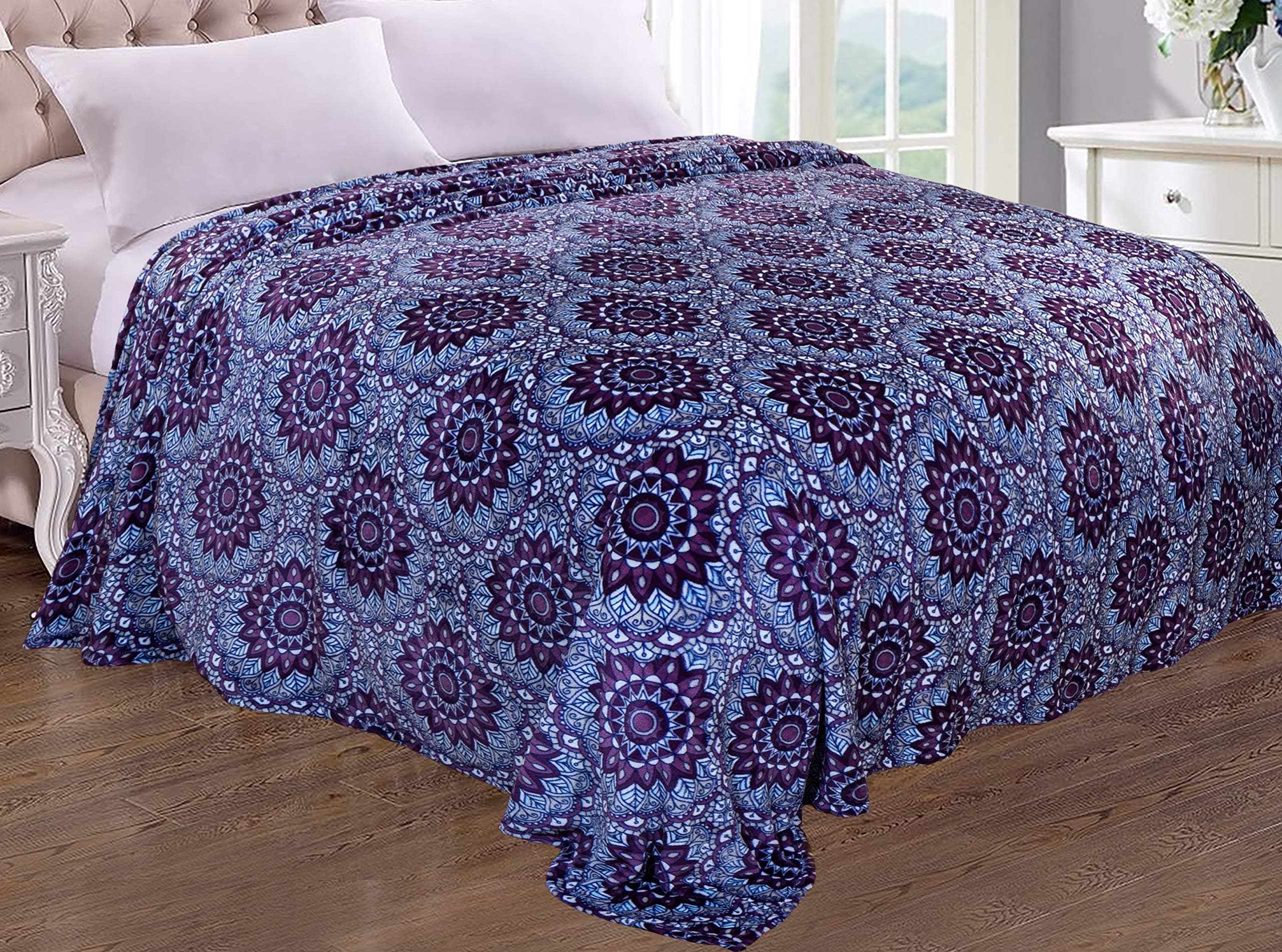 Velvet Touch Queen Size Microplush Blanket (86" x 86") - Purple Star Mandalla