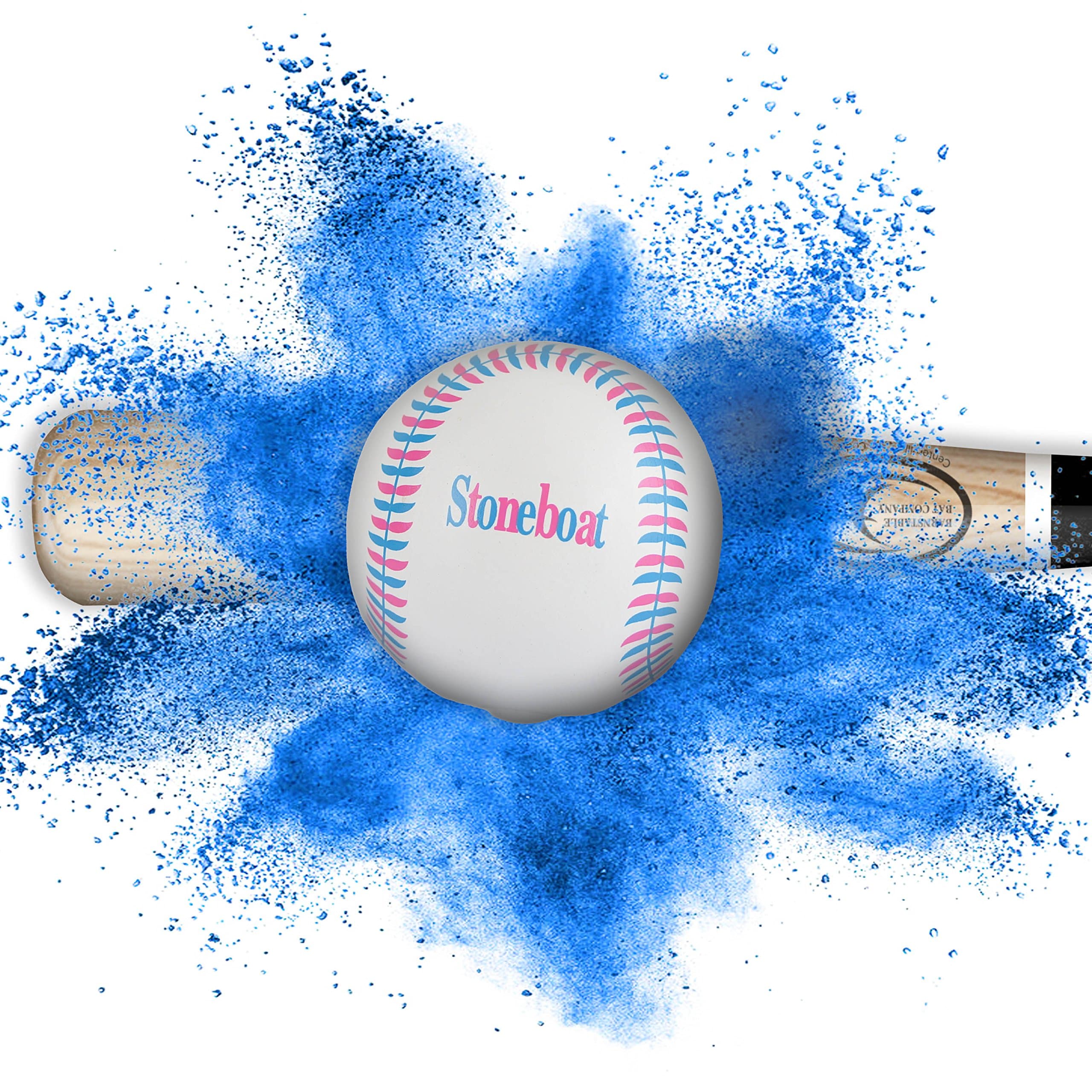 Gender Reveal Baseball with 20 Gender Voting Stickers (Blue|Boy) | Reveal Party Ideas | Most Powder Guaranteed | Premium All Natural Holi Powder | Baby Gender Ball Game