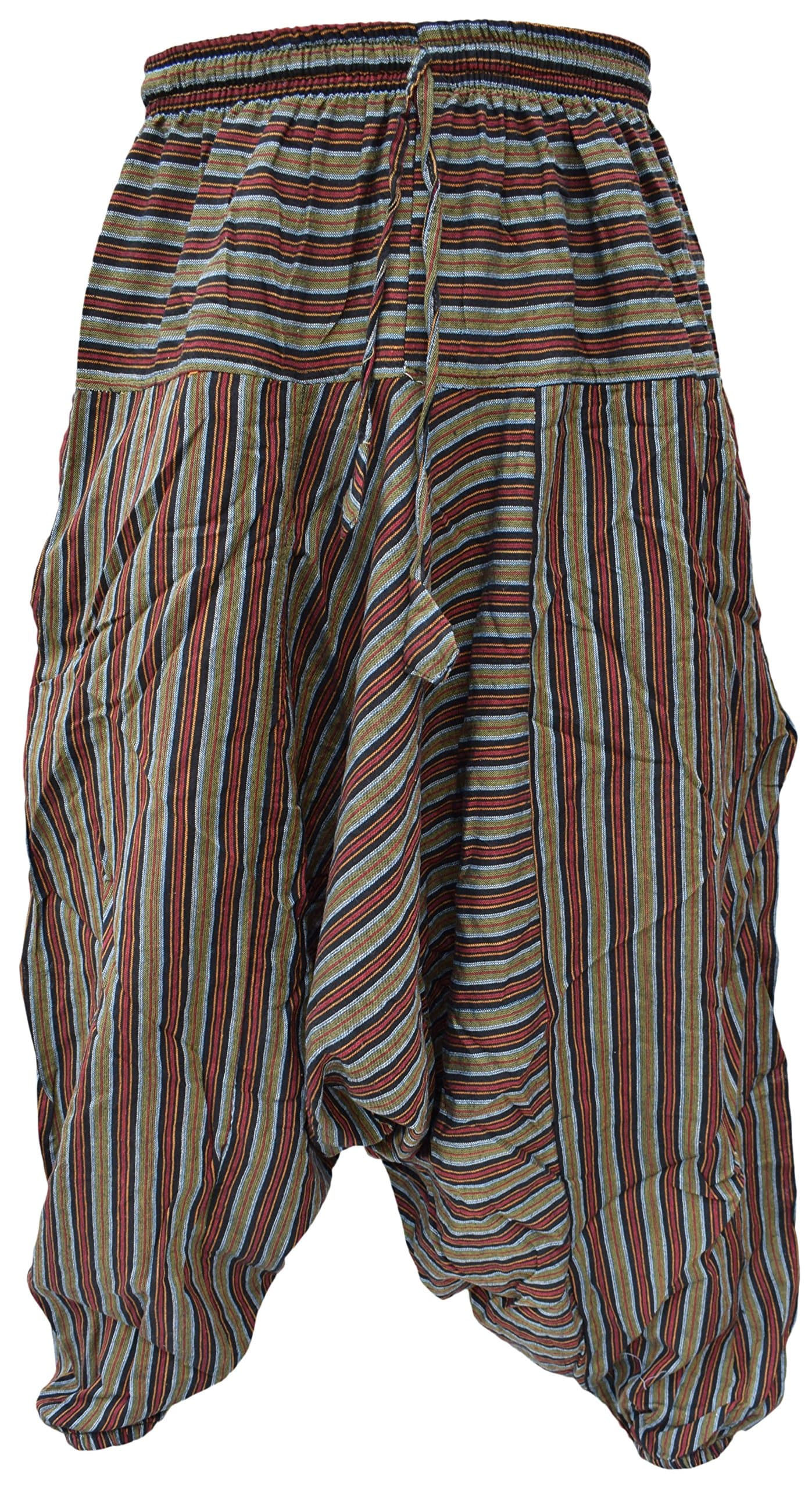 GheriMens Cotton Striped Light Summer Elastic Harem Pants Trousers
