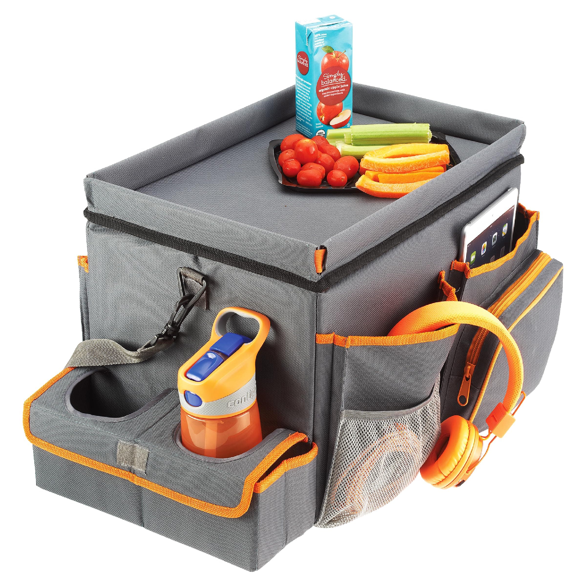 High Road CarHop Car Seat Organizer - Front Seat Organizer for Driver and Back Seat Organizer for Kids with Cup Holders, Study Tray Lid, Side Pockets and Cooler or File Compartment (Gray)